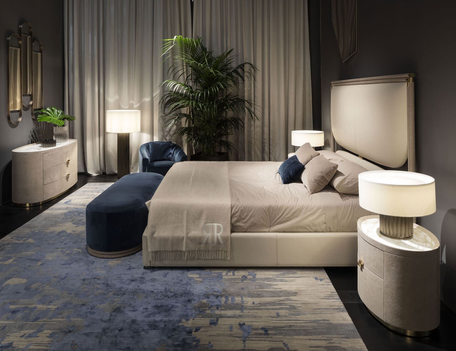 Boheme modern luxury bed with cream leather