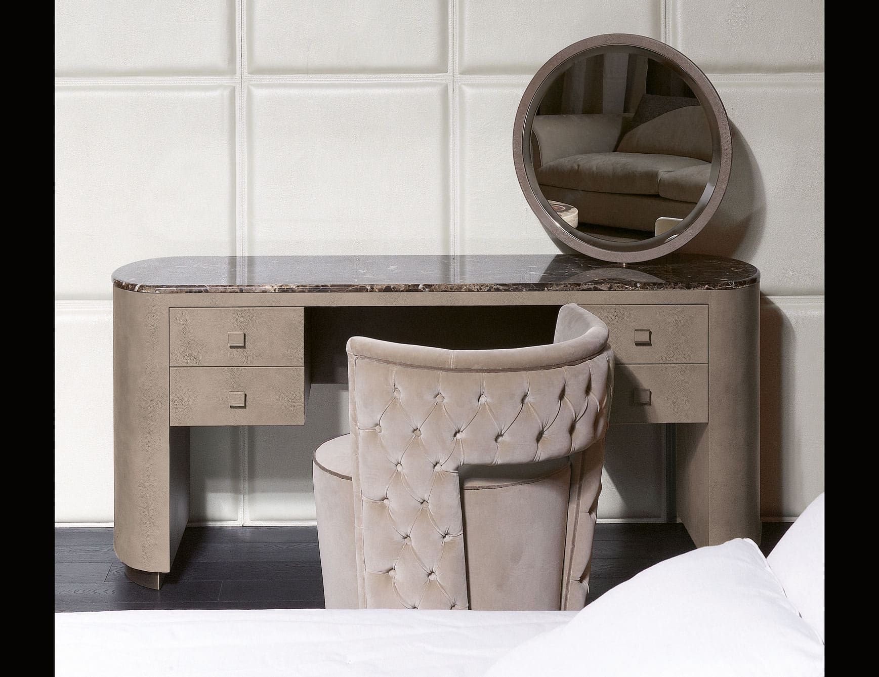 Damasse modern luxury vanity table with beige leather