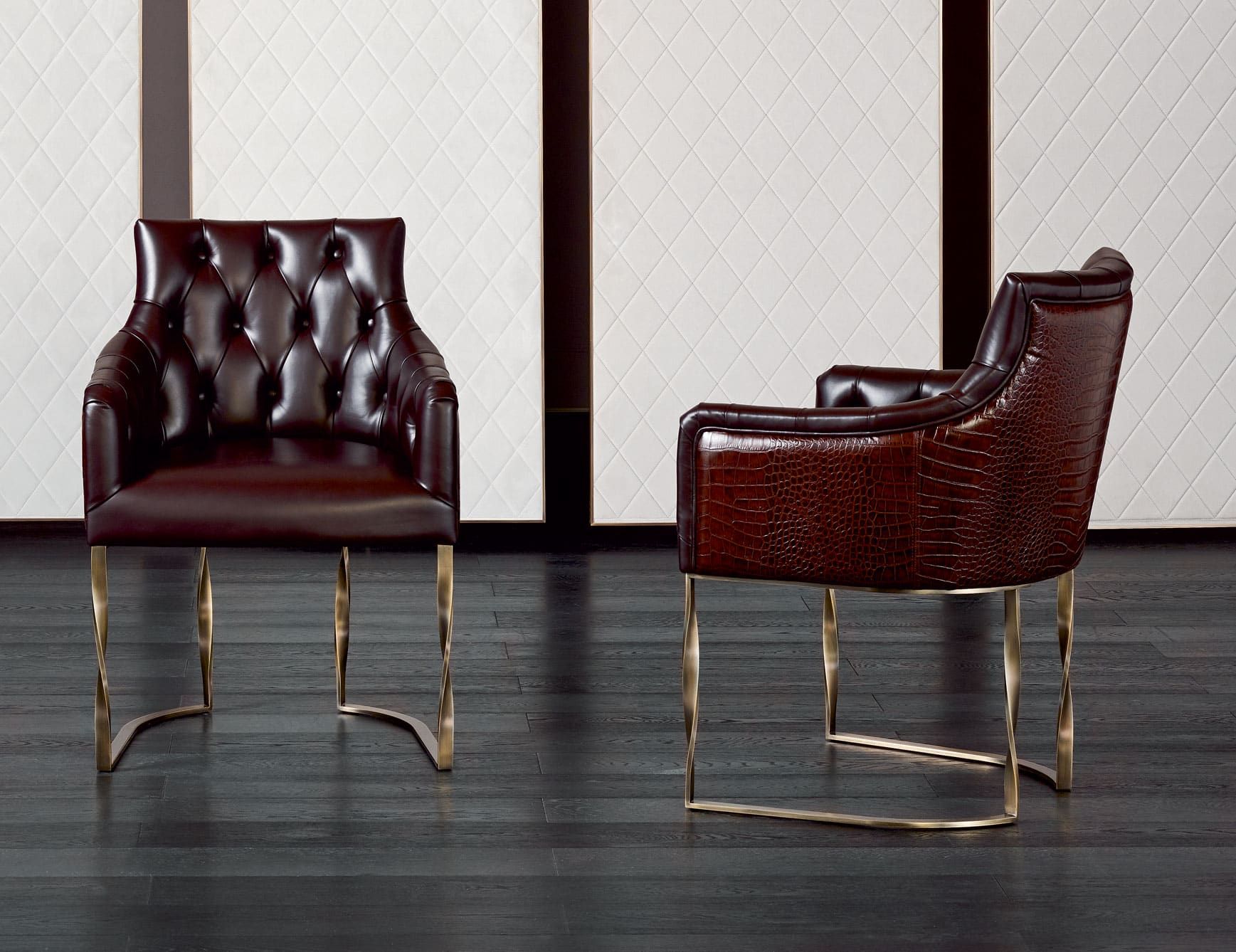 Itaca modern luxury armchair with brown leather