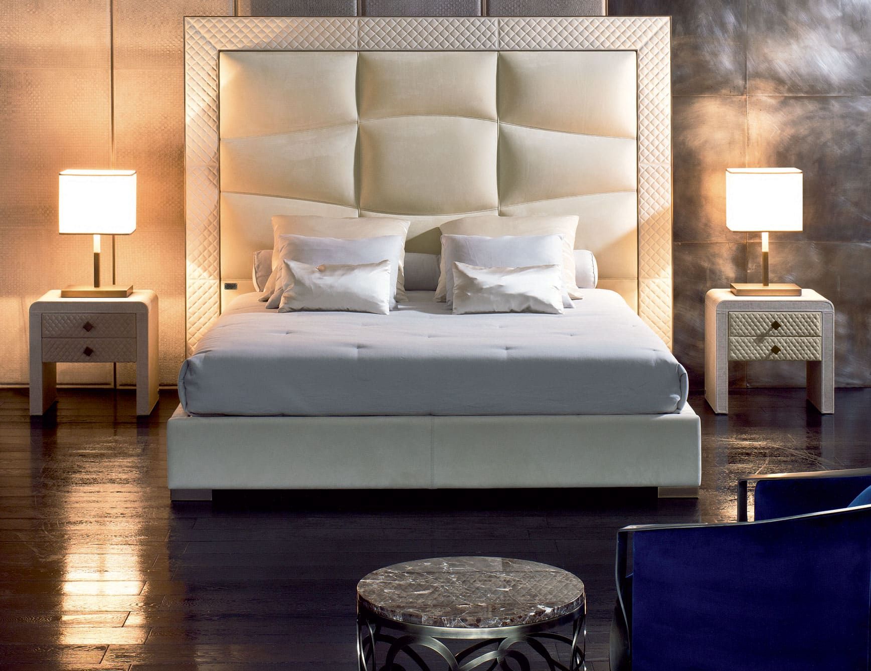 Onda modern luxury bed with beige leather