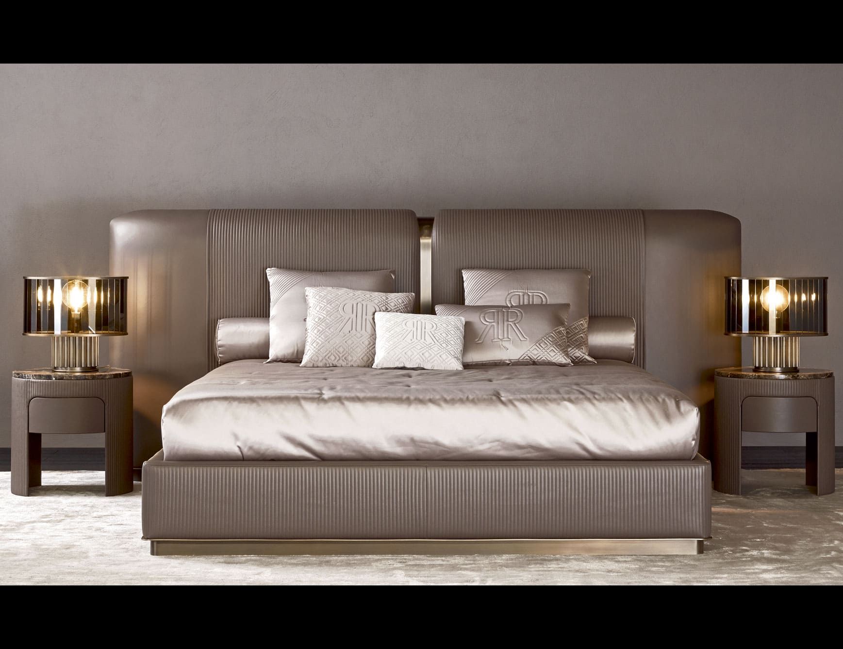 Vogue modern luxury bed with beige leather