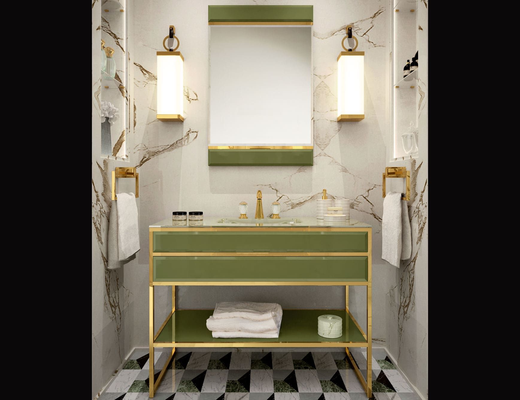 Accademia modern luxury bathroom vanity with green mirrored glass