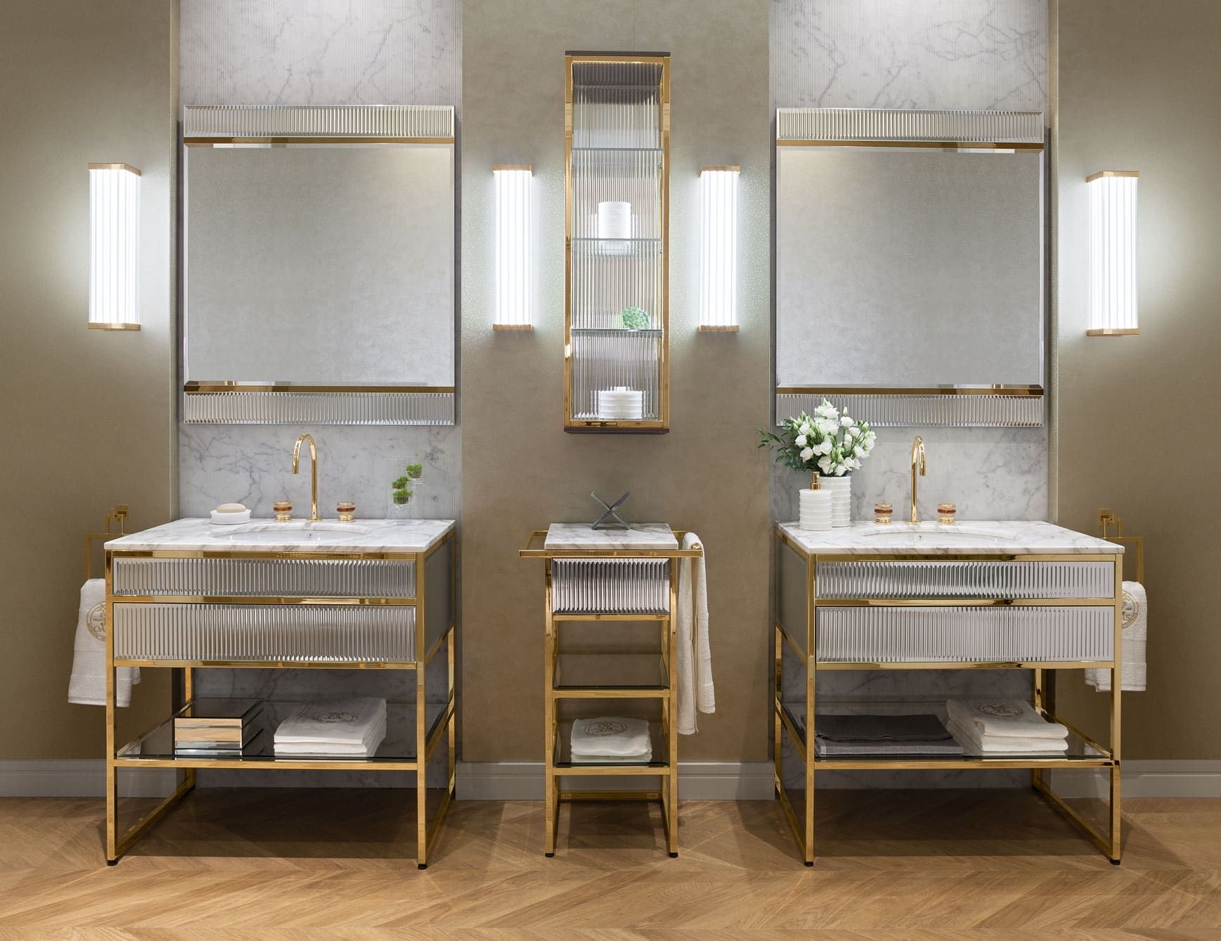 Accademia contemporary Italian bathroom vanity with crystal mirrored glass
