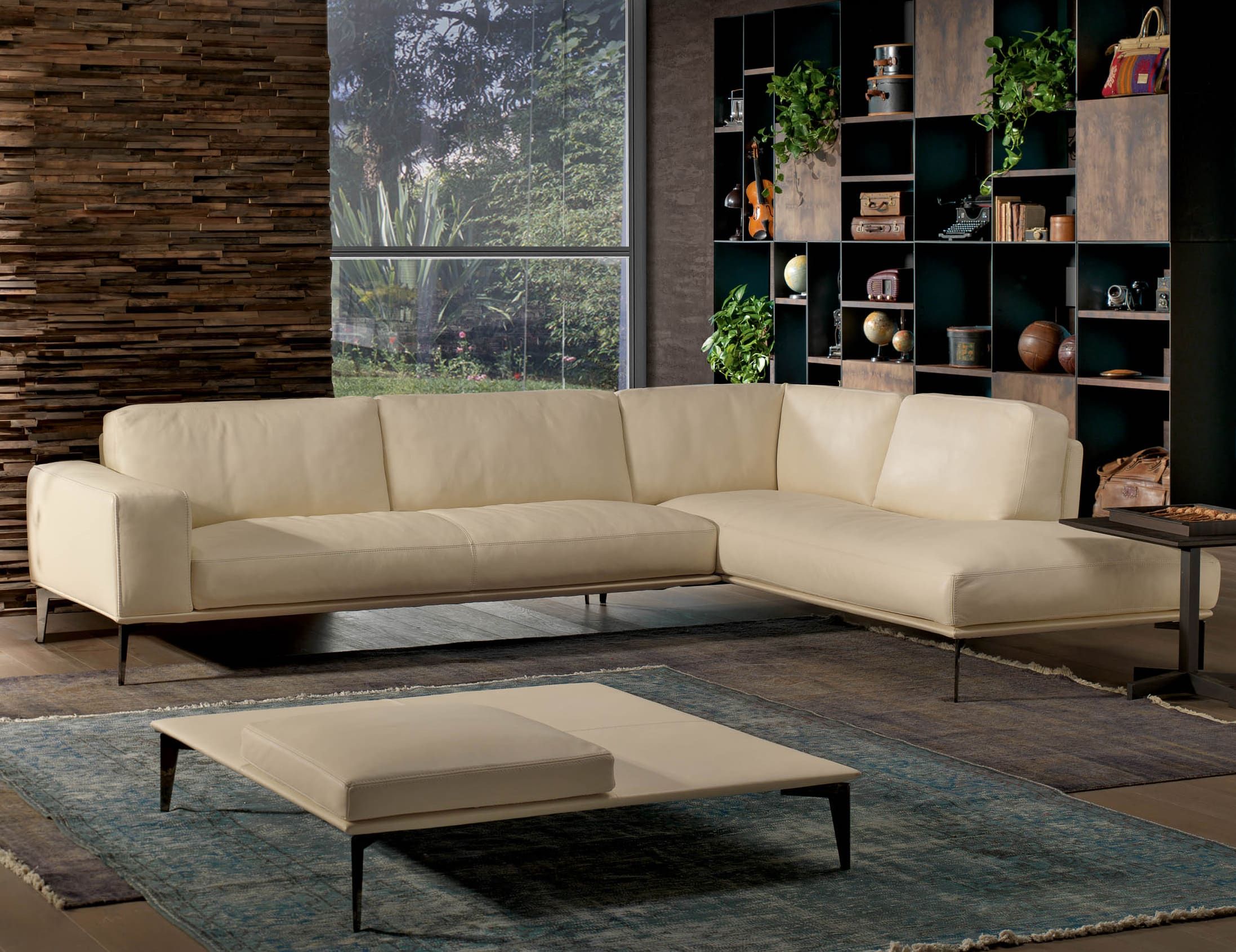Aida contemporary Italian sectional with cream leather