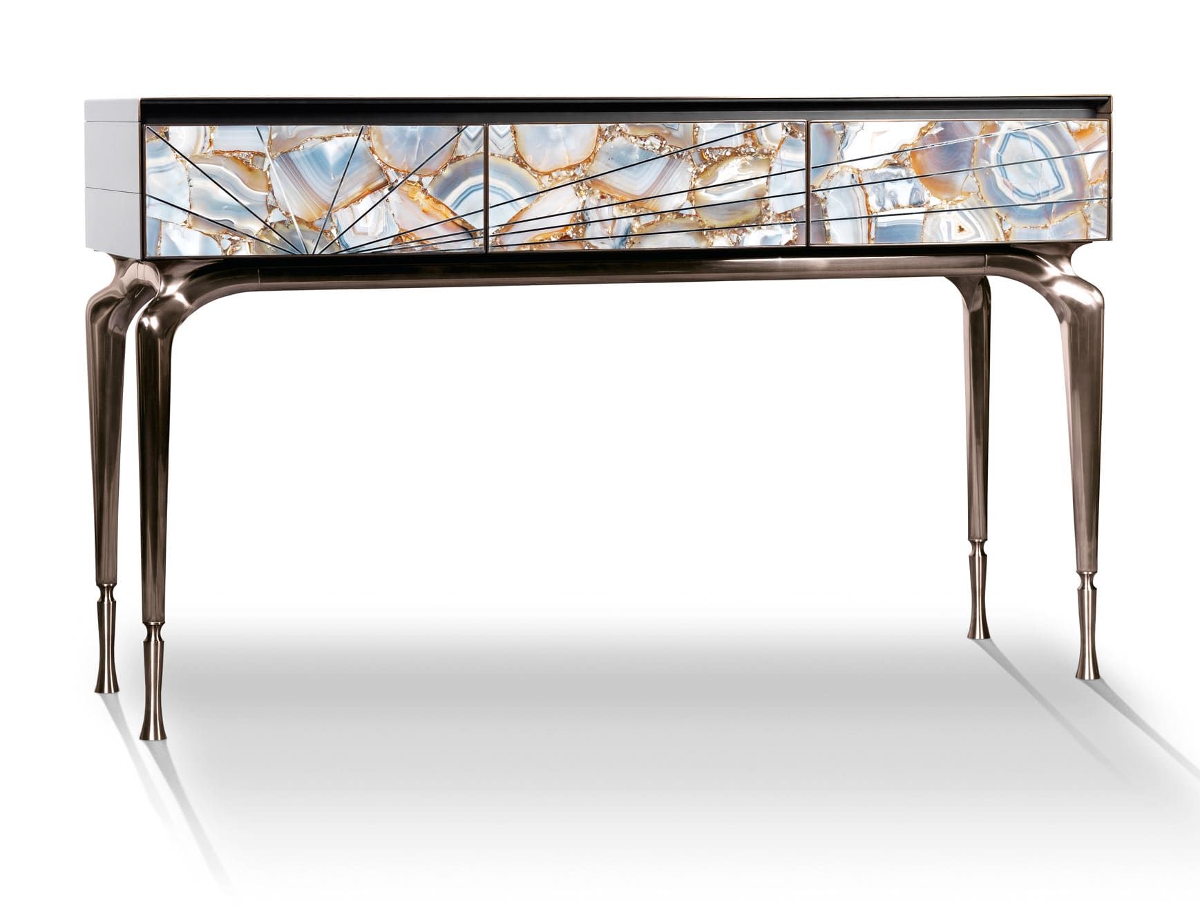 Aurora modern luxury console with white Agate marble