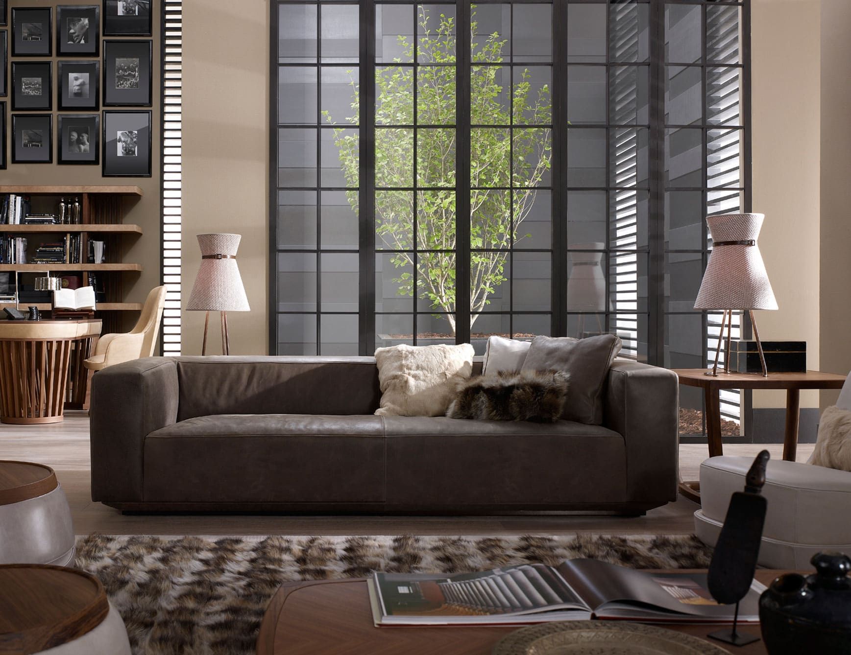 Boss modern Italian sofa chair with grey leather
