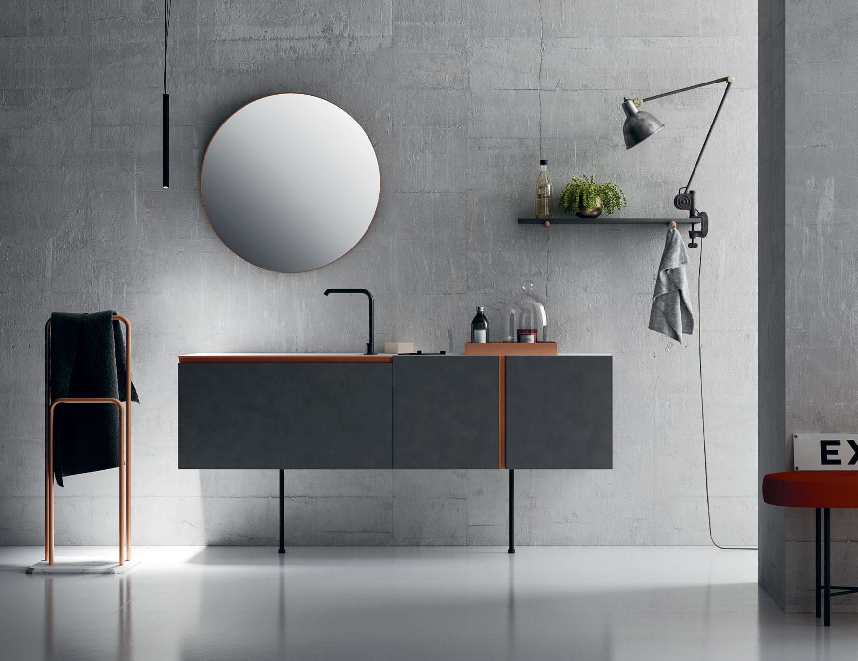 Composition 2 modern Italian bathroom vanity with grey lacquered wood