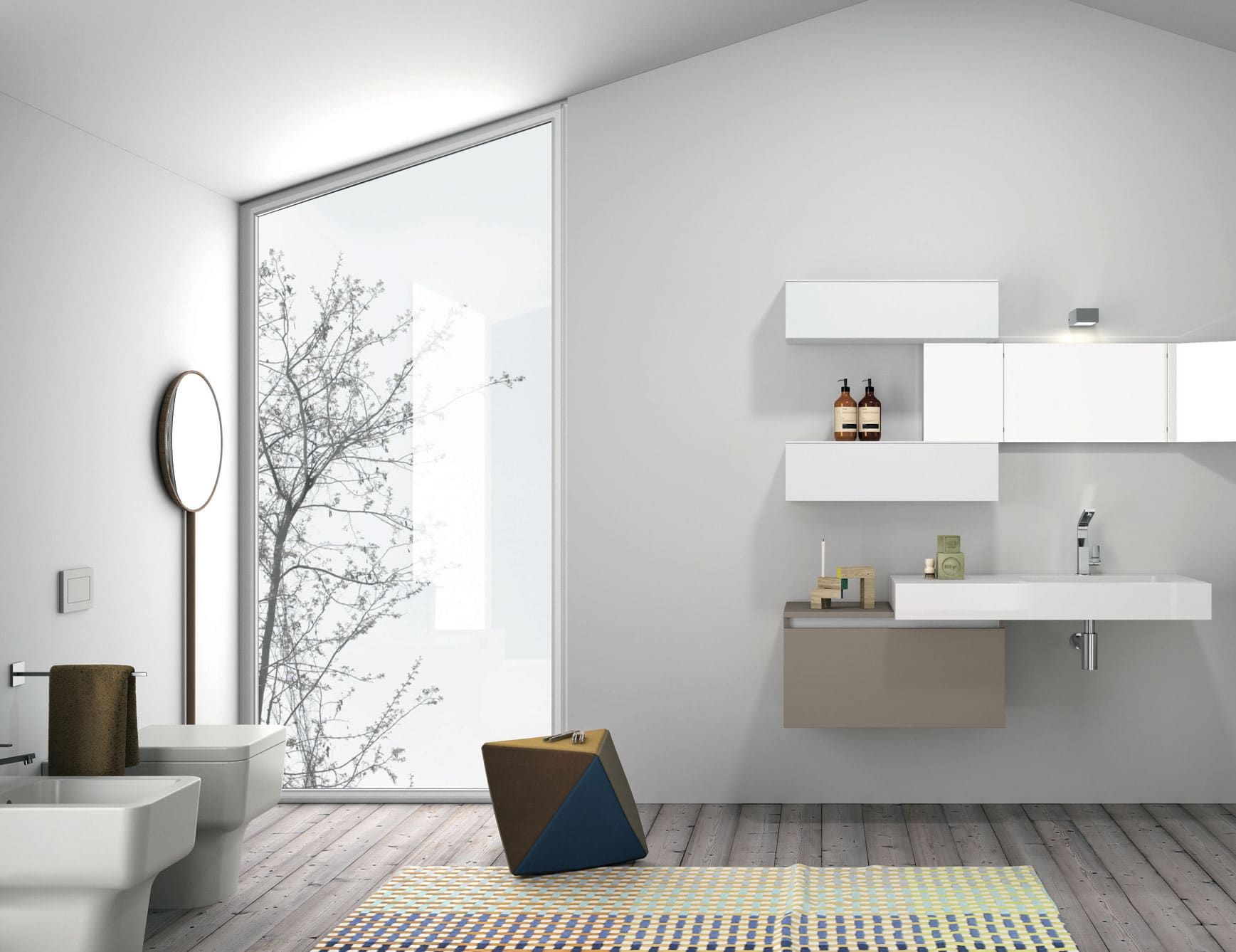 Composition 3 modern Italian bathroom vanity with beige resin