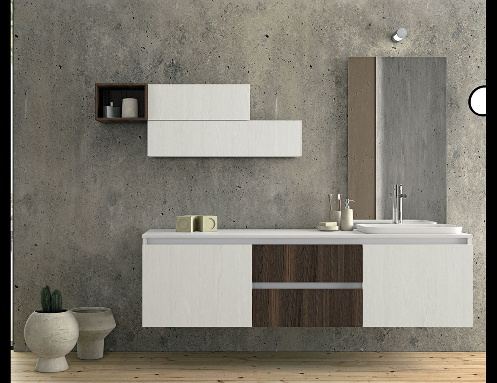 Composition 5 modern Italian bathroom vanity with white wood