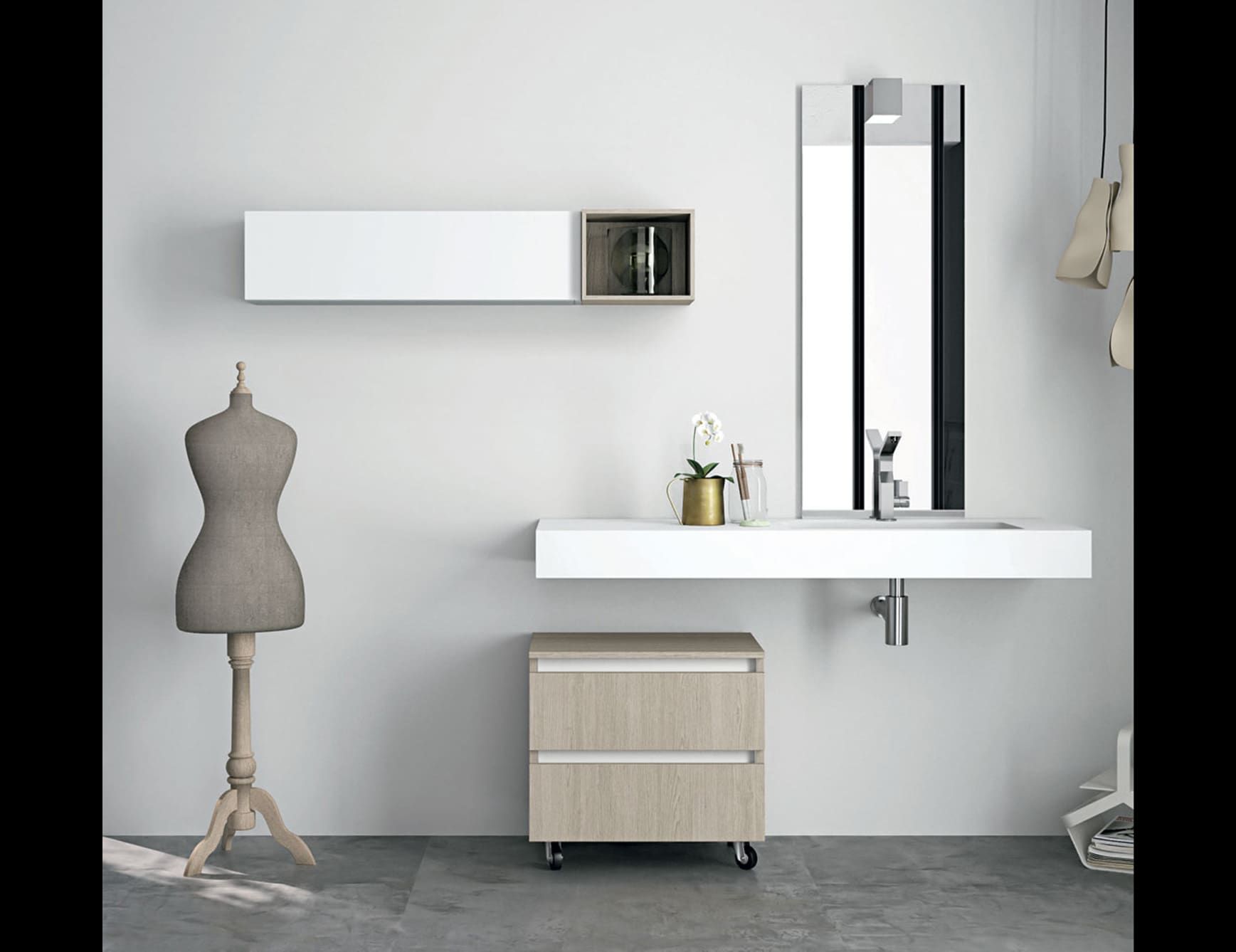 Composition 9 modern Italian bathroom vanity with white Zeus silestone 