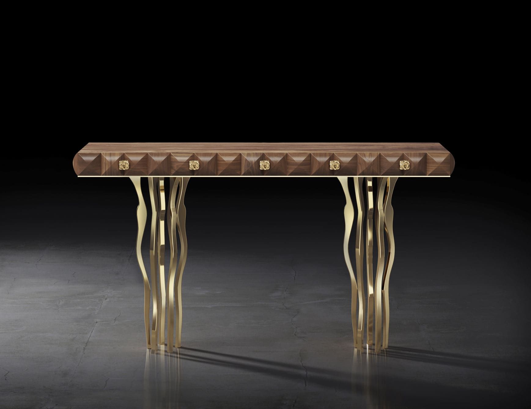 Console 10 modern Italian console with brown Walnut Embossed wood