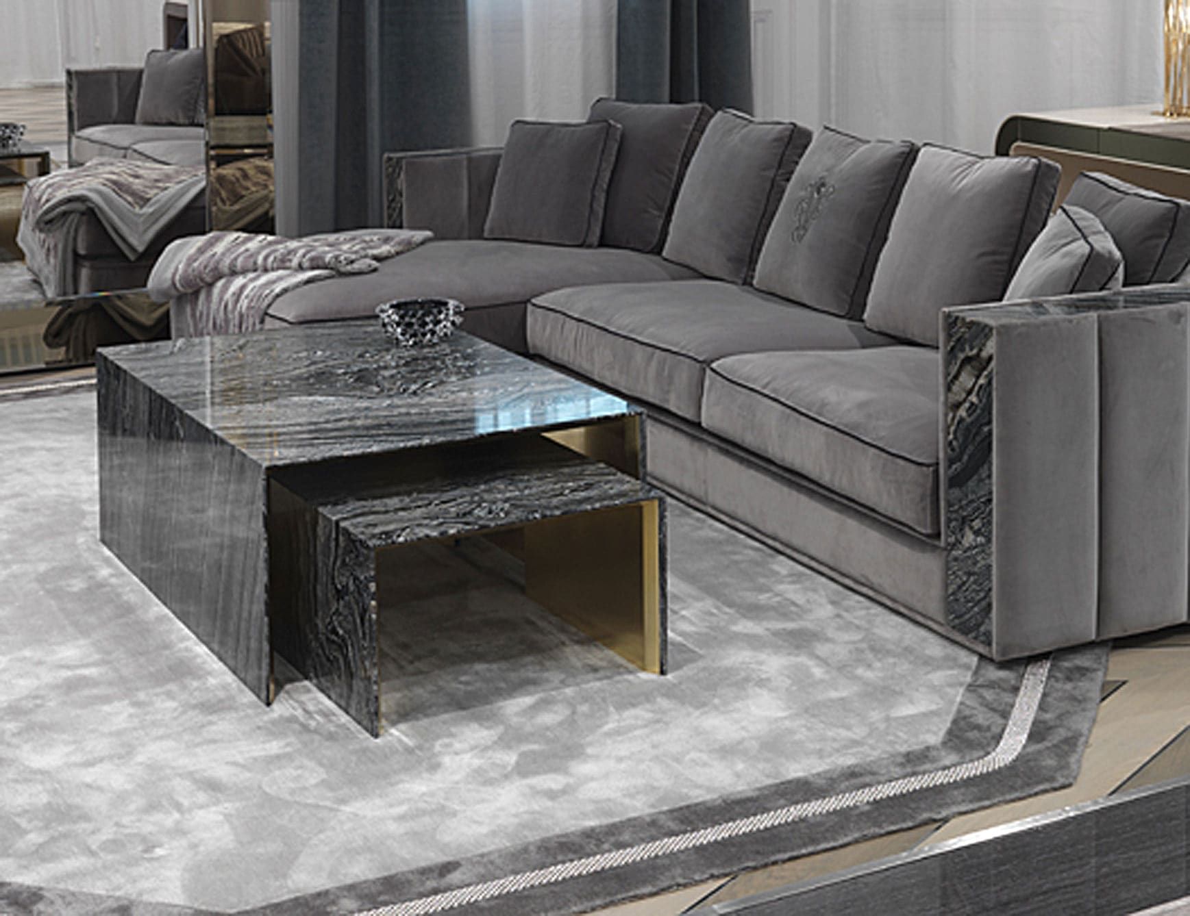 Crawford modern luxury coffee table with grey Silverware marble