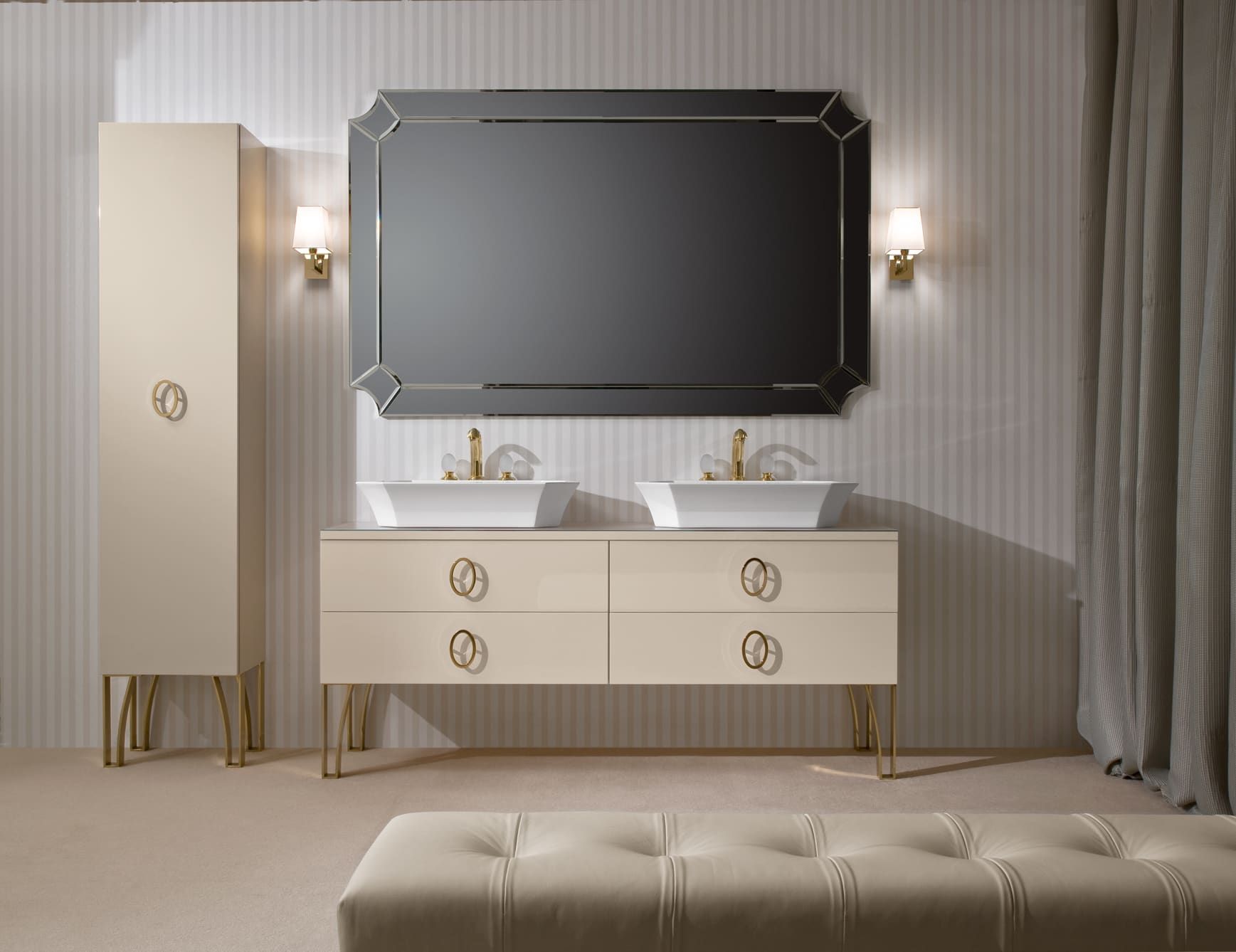 Daphne modern Italian bathroom vanity with ivory lacquered wood