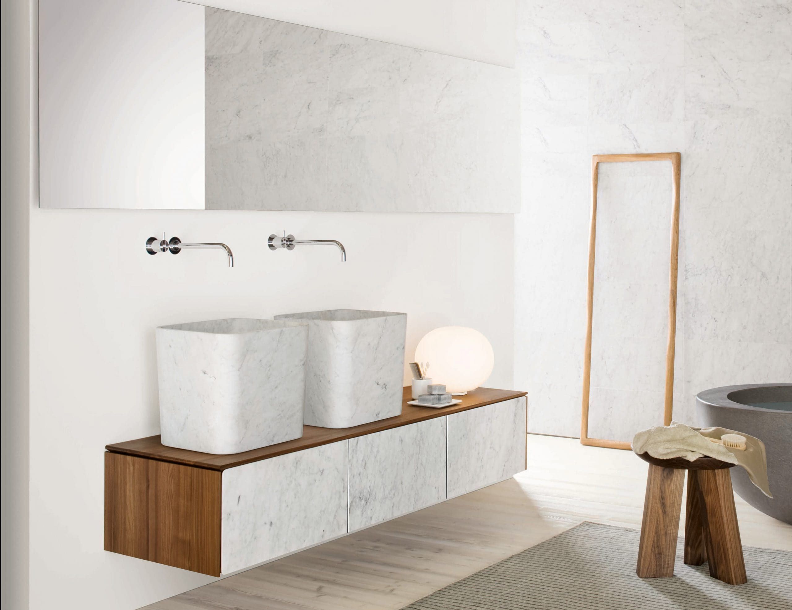 Duo contemporary Italian bathroom vanity with white Pat  stone