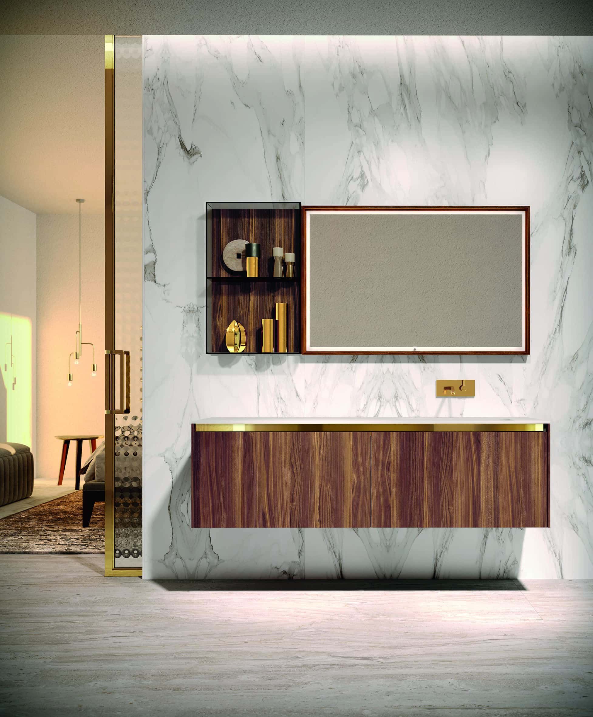Eden modern Italian bathroom vanity with brown Walnut wood