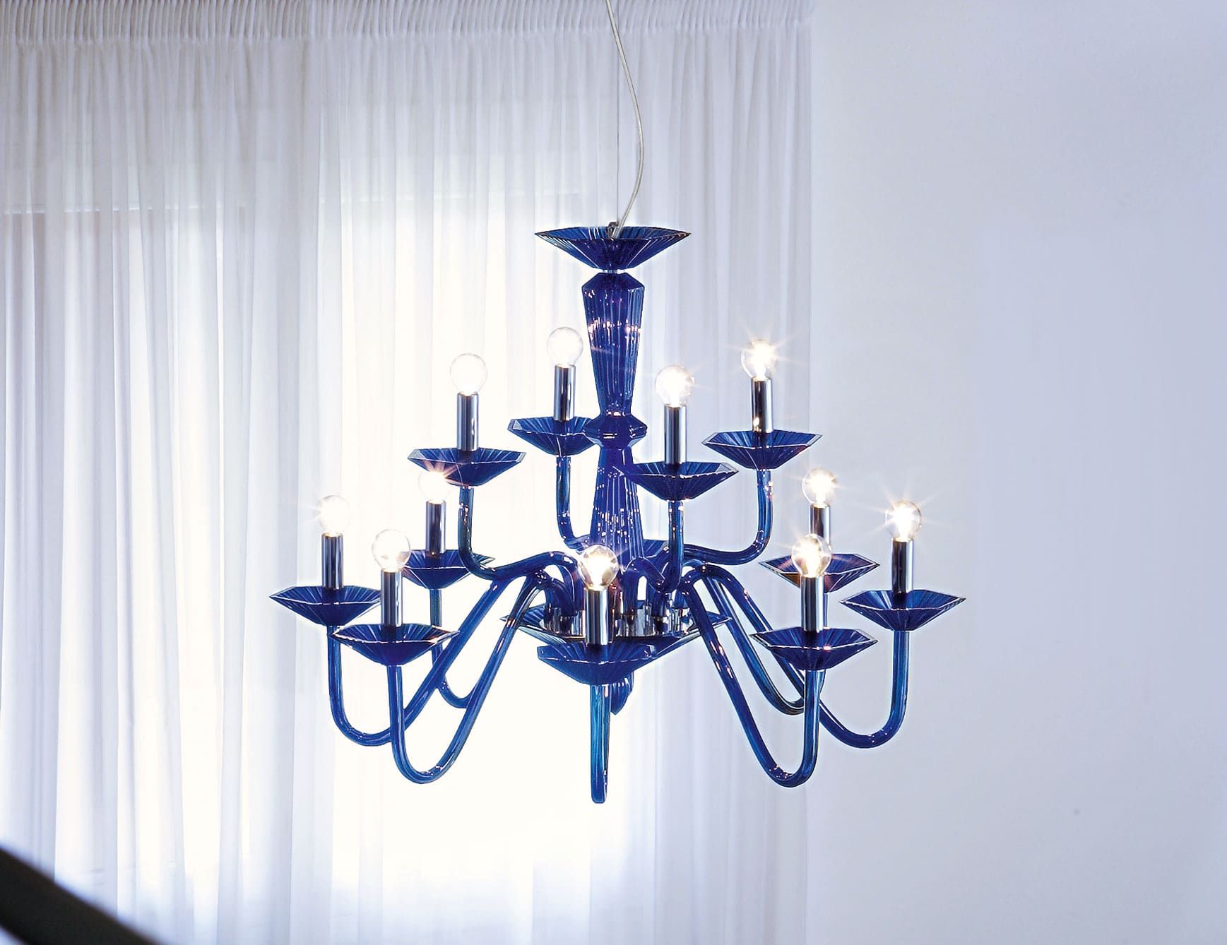 Evergreen modern Italian chandelier with blue glass