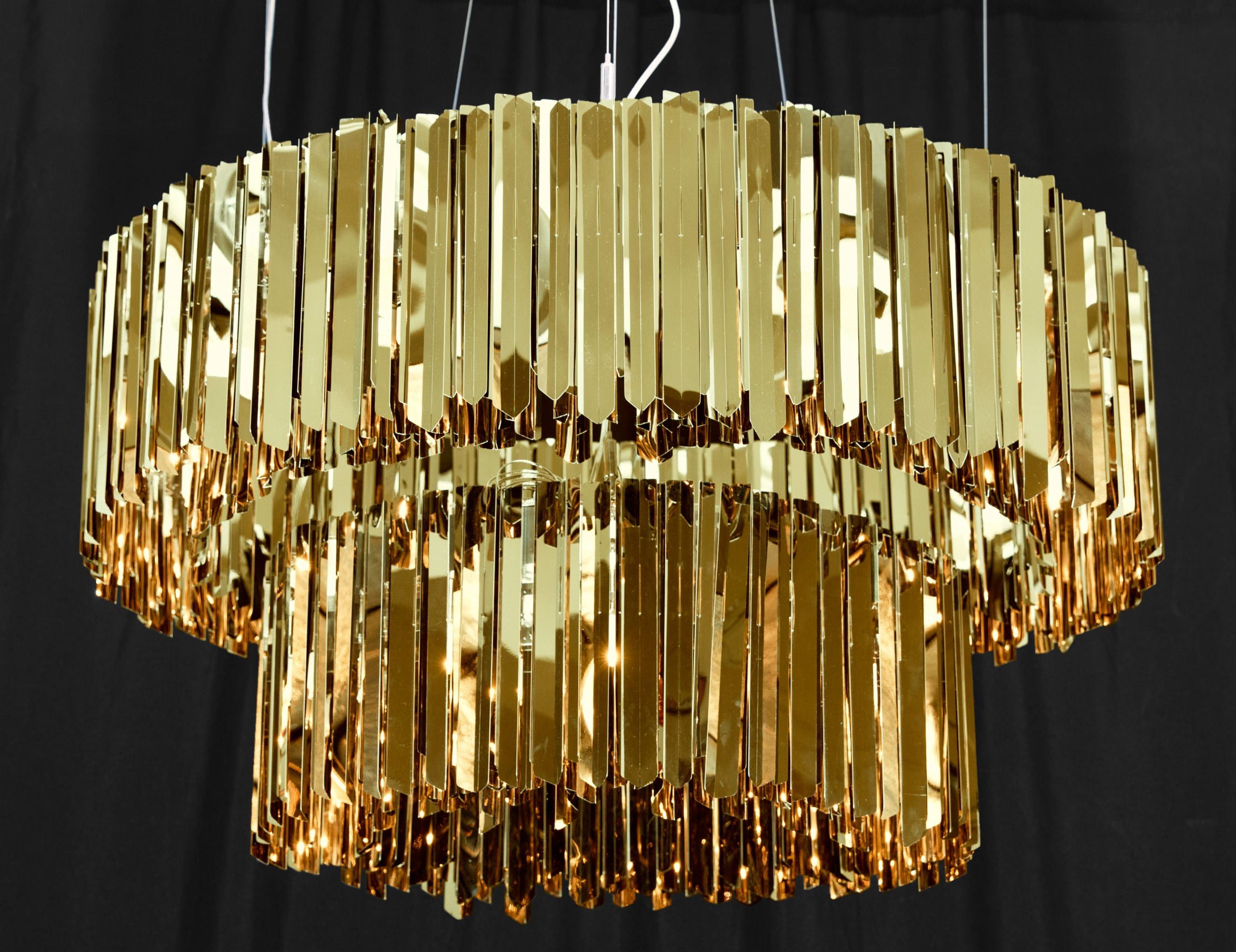 Facet modern Italian chandelier with gold metal
