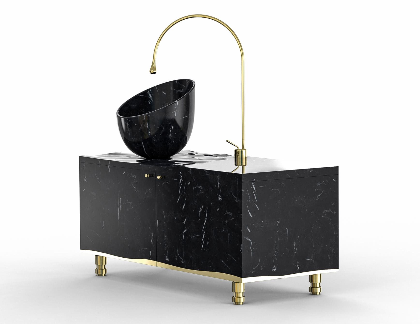 Float contemporary Italian basin sink with black Nero Marquina marble