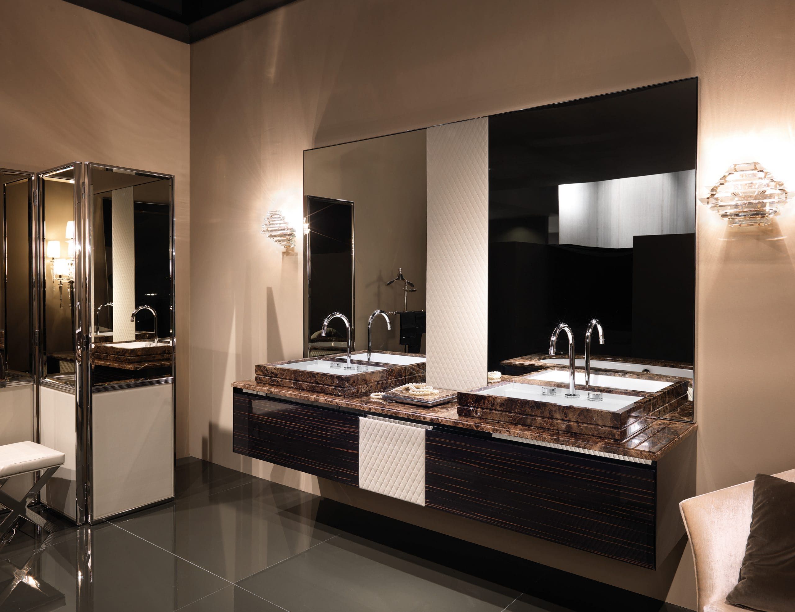 Four Seasons modern Italian bathtub with brown Emperador marble