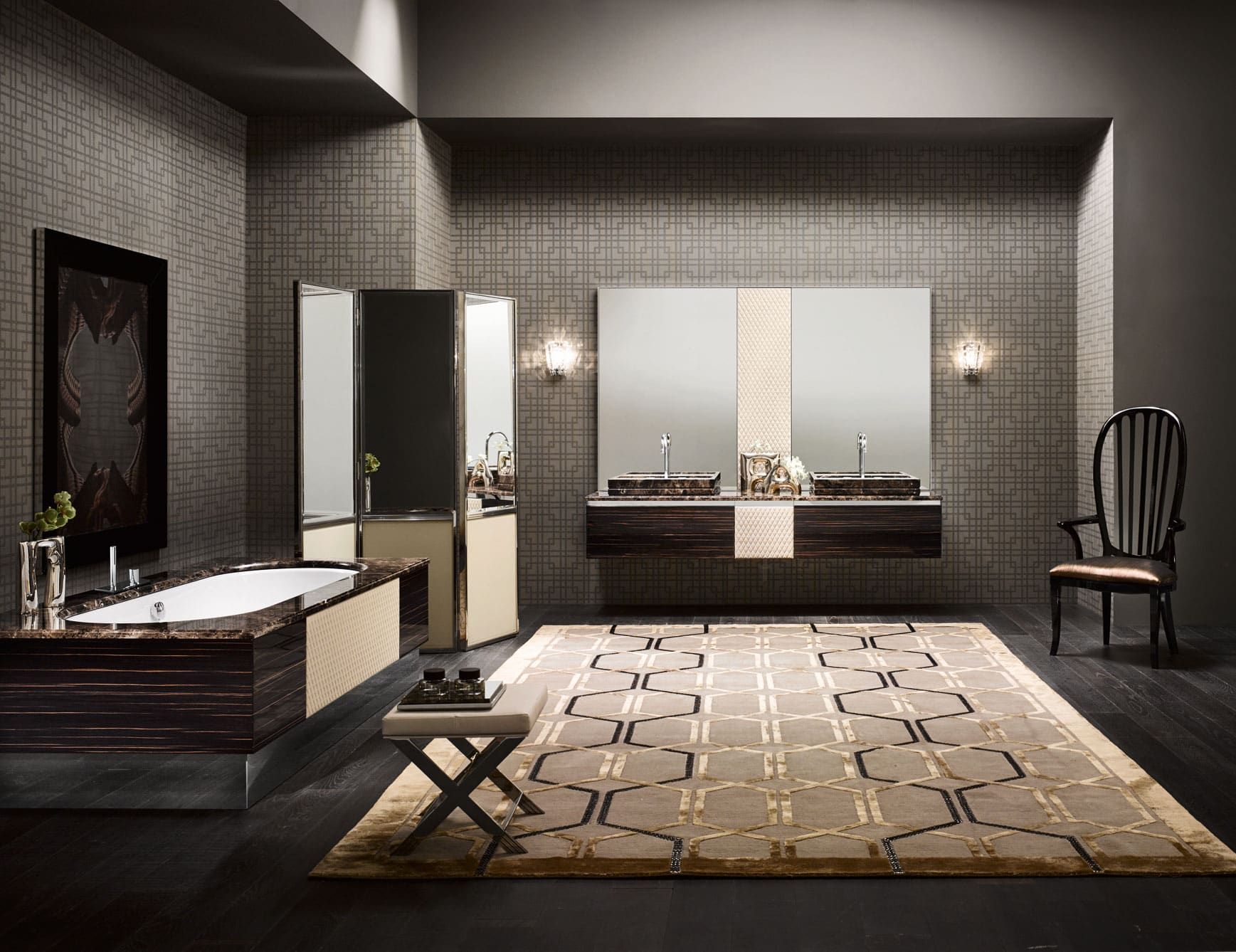 Four Seasons modern Italian bathroom vanity with brown Ebony wood