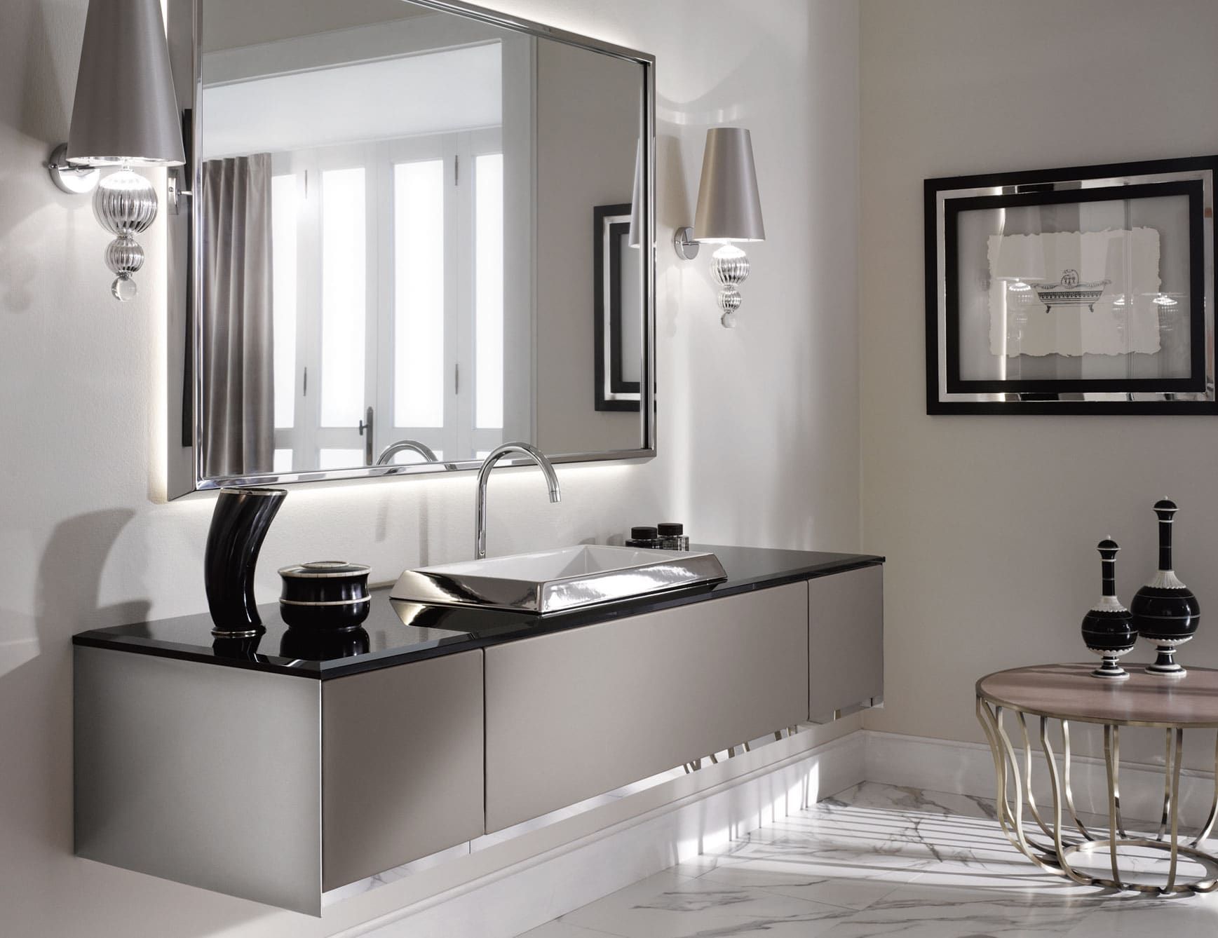 Four Seasons modern Italian bathroom vanity with beige lacquered wood