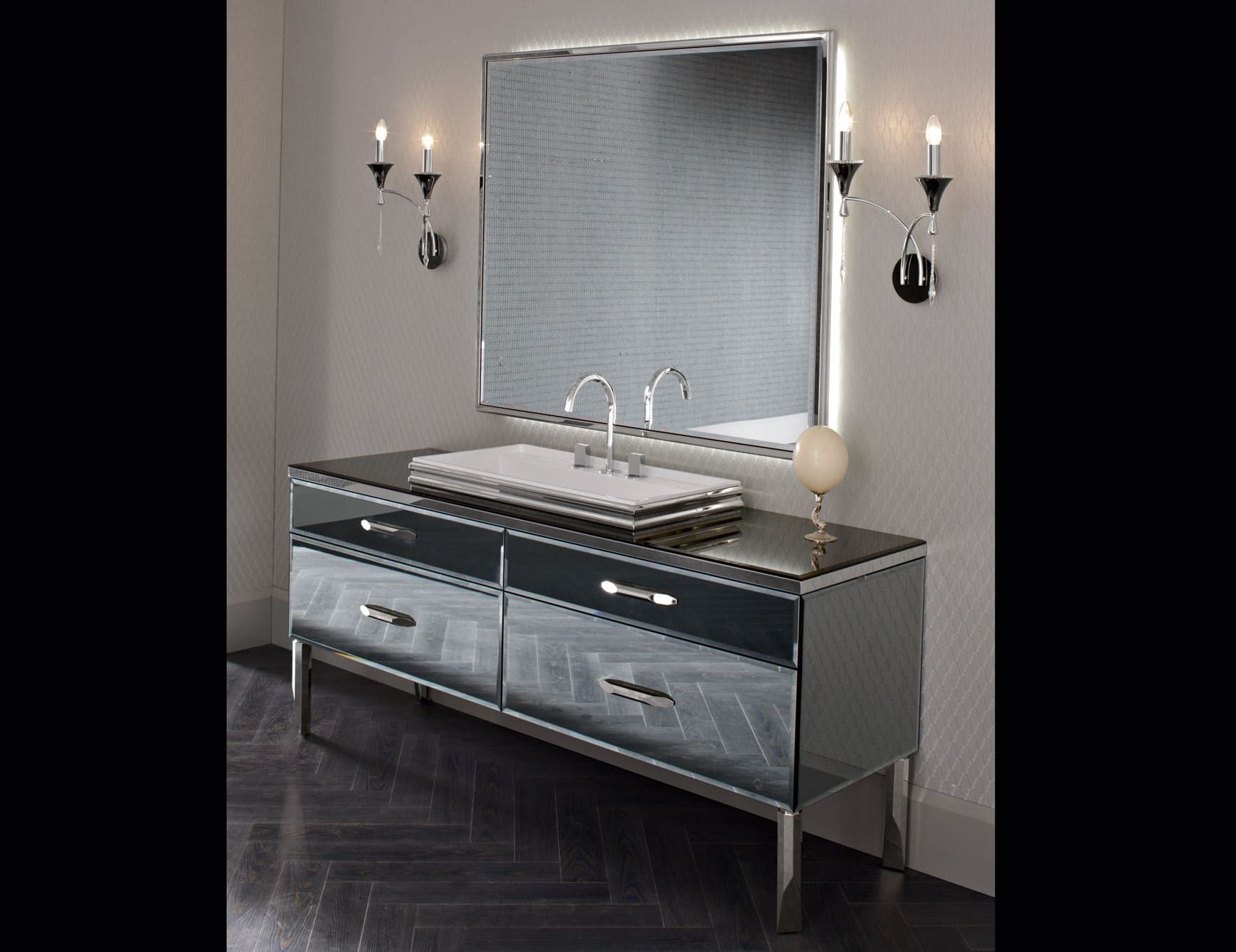 Hilton contemporary Italian bathroom vanity with grey glass