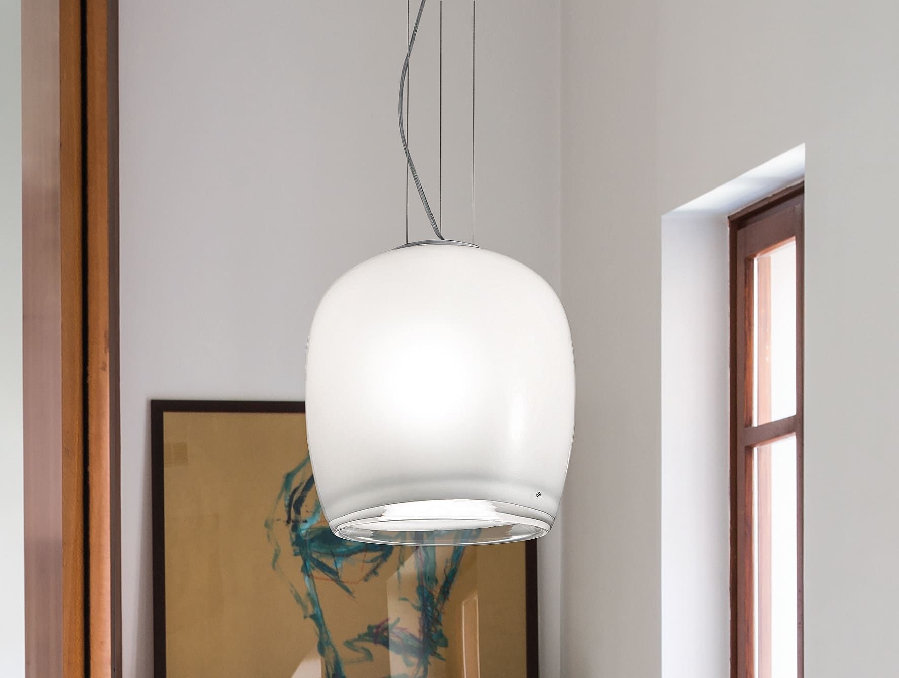 Implode modern luxury hanging light with white glass