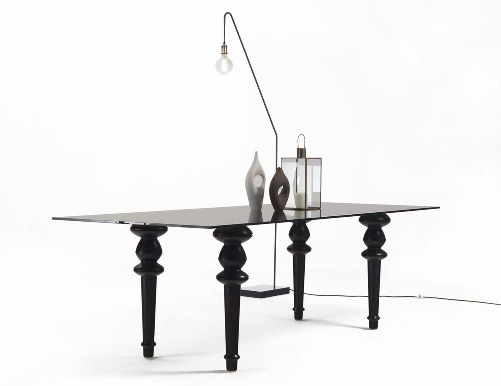 Ines modern Italian table with black Ash Mocha wood