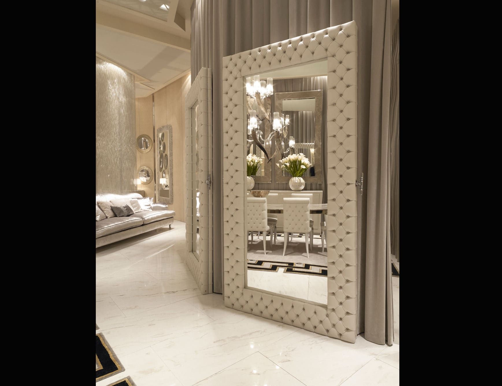 Iris modern luxury mirror with white leather
