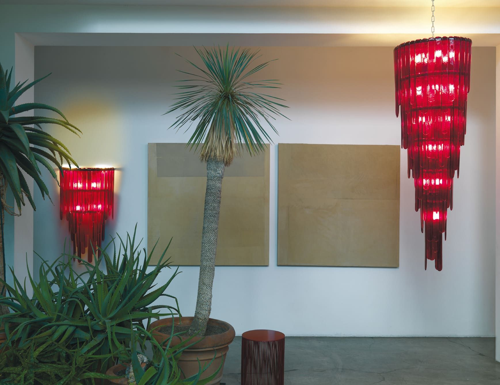 Lampada modern Italian hanging light with red glass