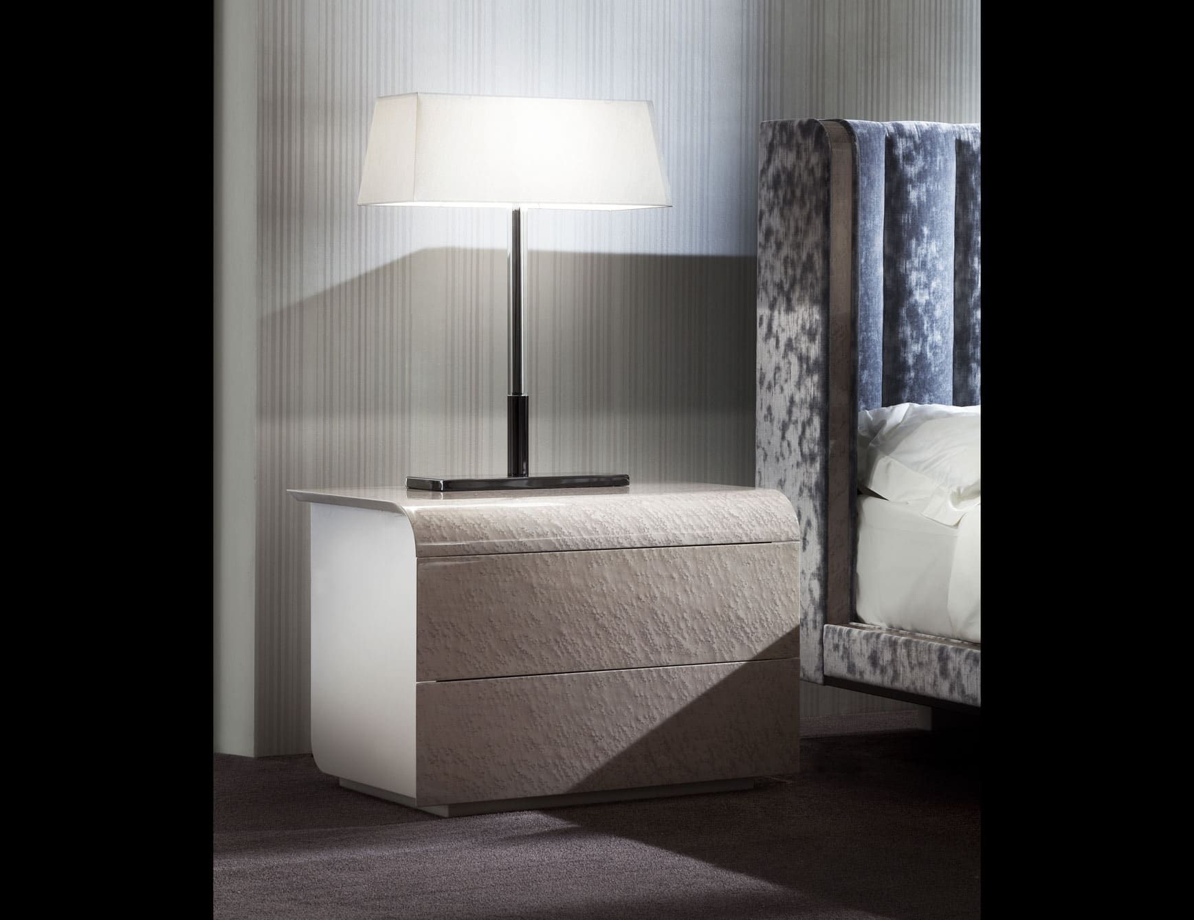 Liaisons modern Italian nightstand with beige Toscano high gloss wood