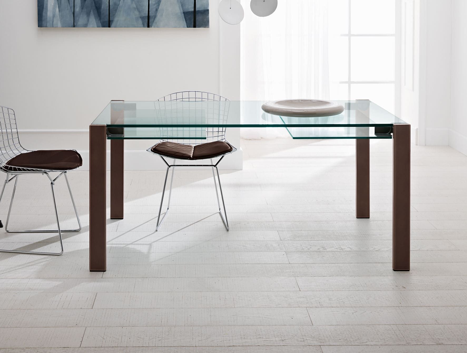 Livingstone Brown contemporary Italian table with clear glass