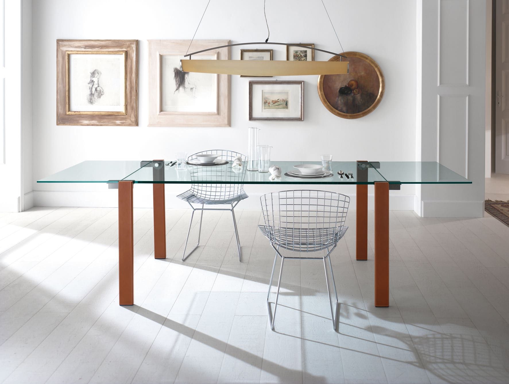 Livingstone Orange contemporary Italian table with clear glass