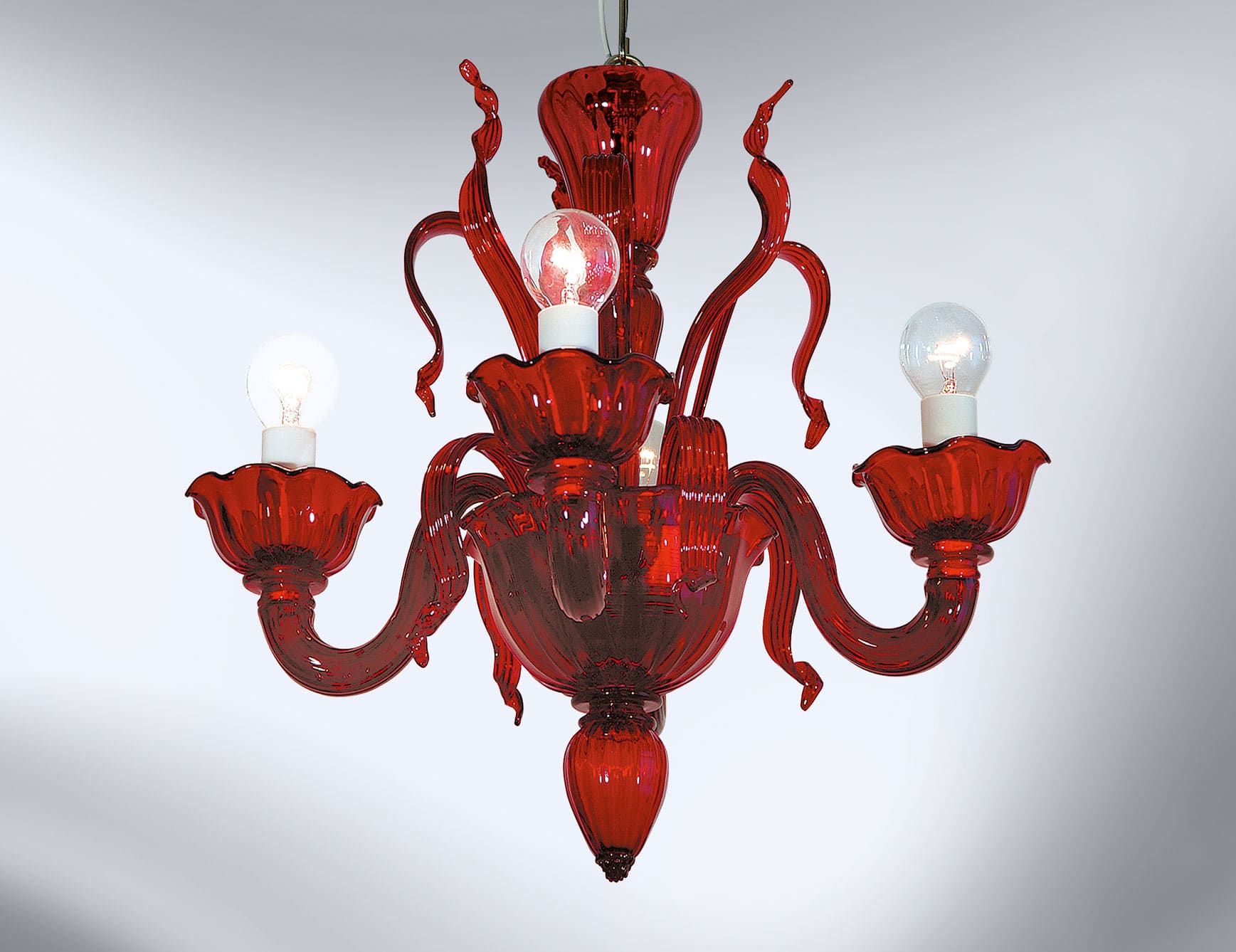 Loto modern Italian chandelier with red glass