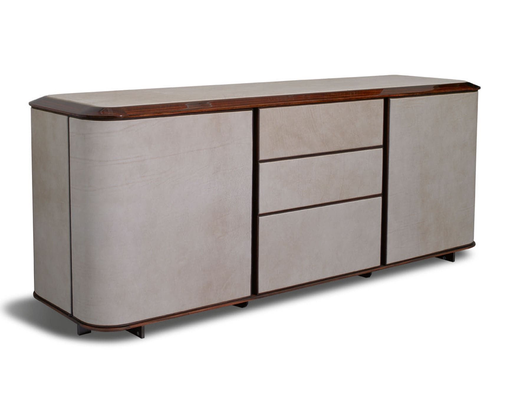Love modern Italian credenza with grey leather