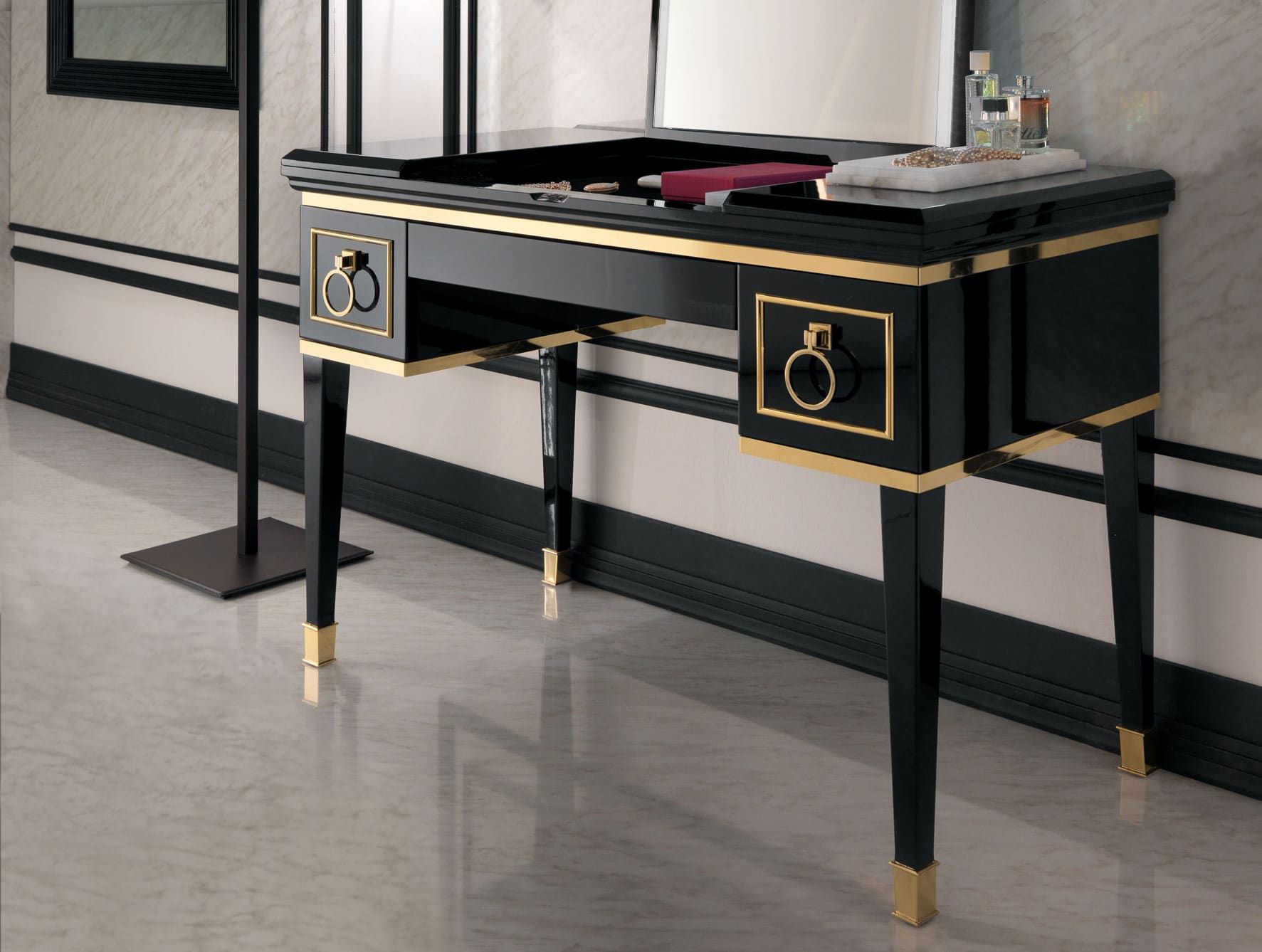 Lutetia classic luxury vanity table with black lacquered wood
