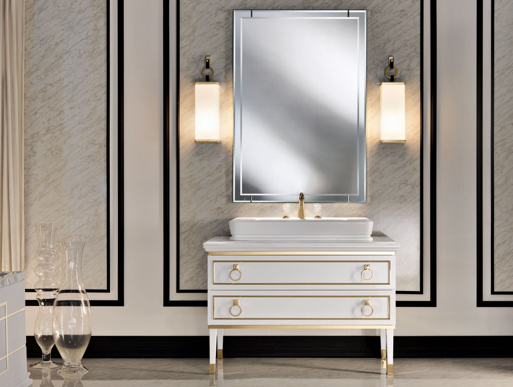 Lutetia classic luxury bathroom vanity with white lacquered wood