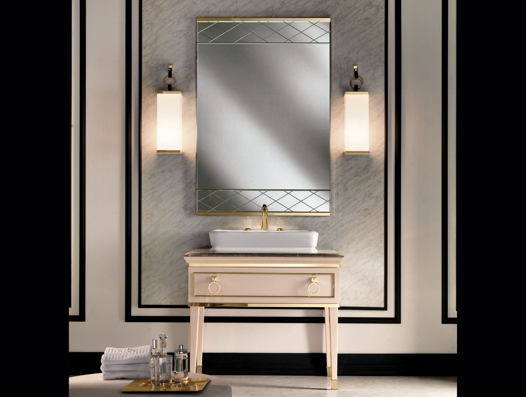 Lutetia classic luxury bathroom vanity with pink lacquered wood