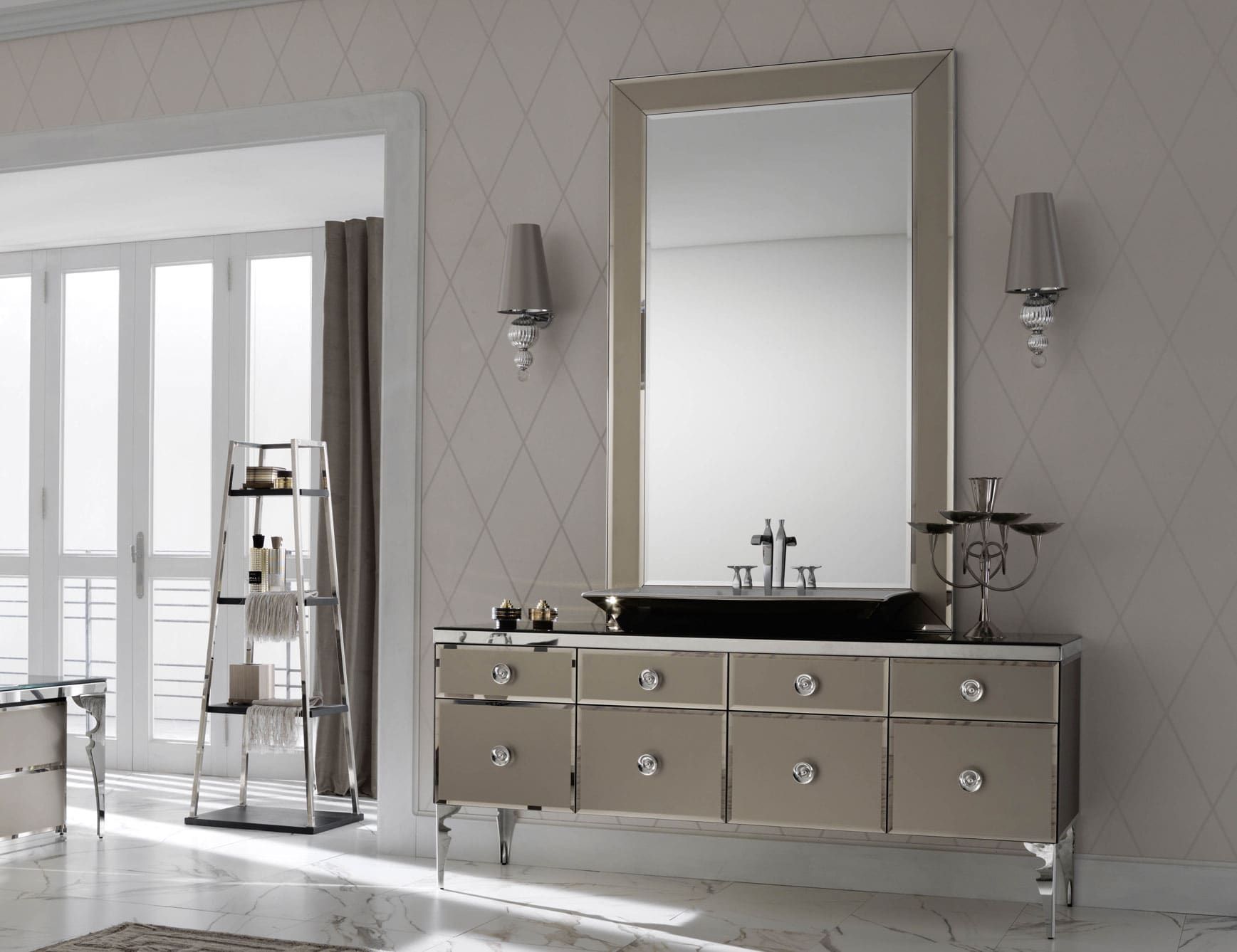 Majestic classic luxury bathroom vanity with beige glass