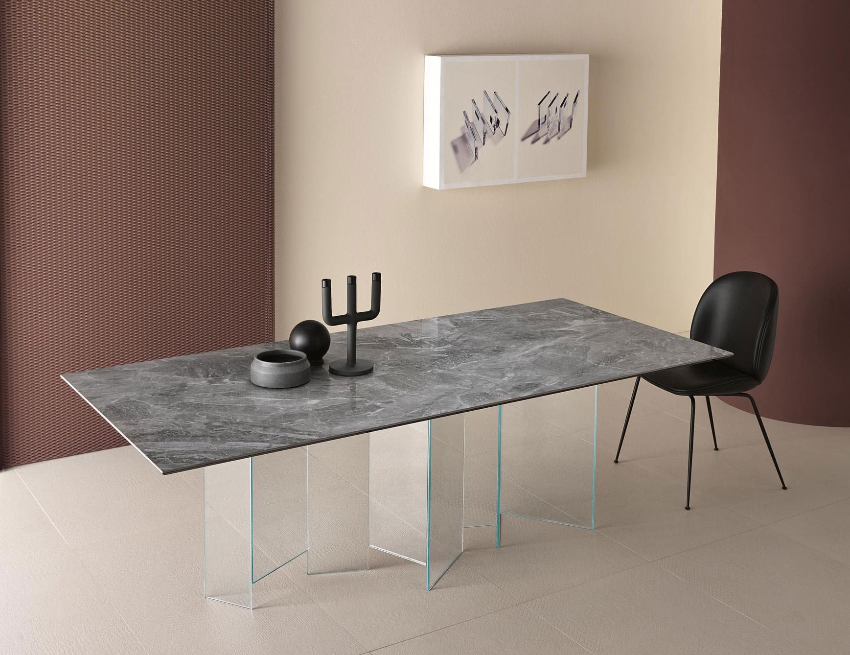 Metropolis contemporary Italian table with grey ceramic