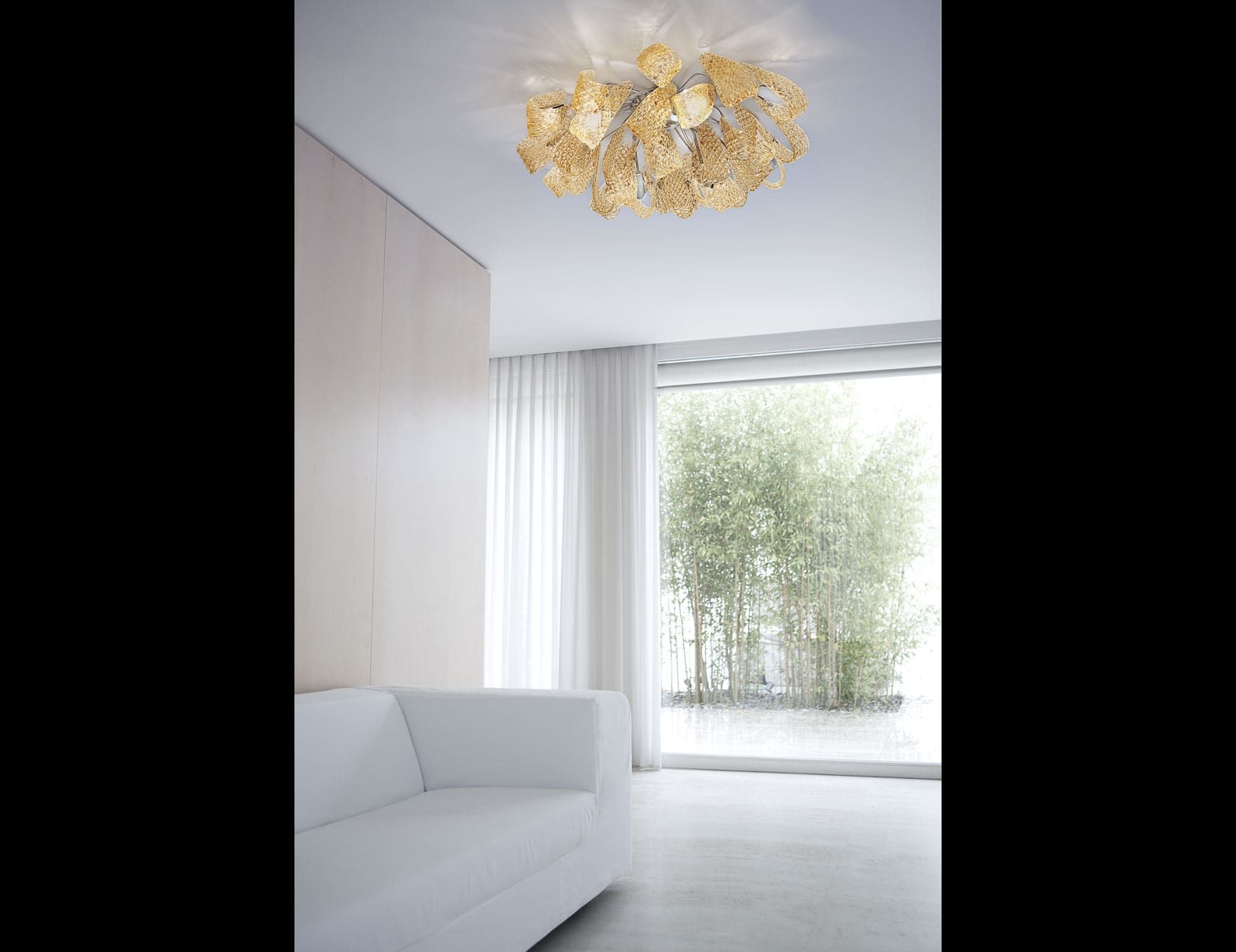 Mocenigo modern Italian ceiling light with amber glass