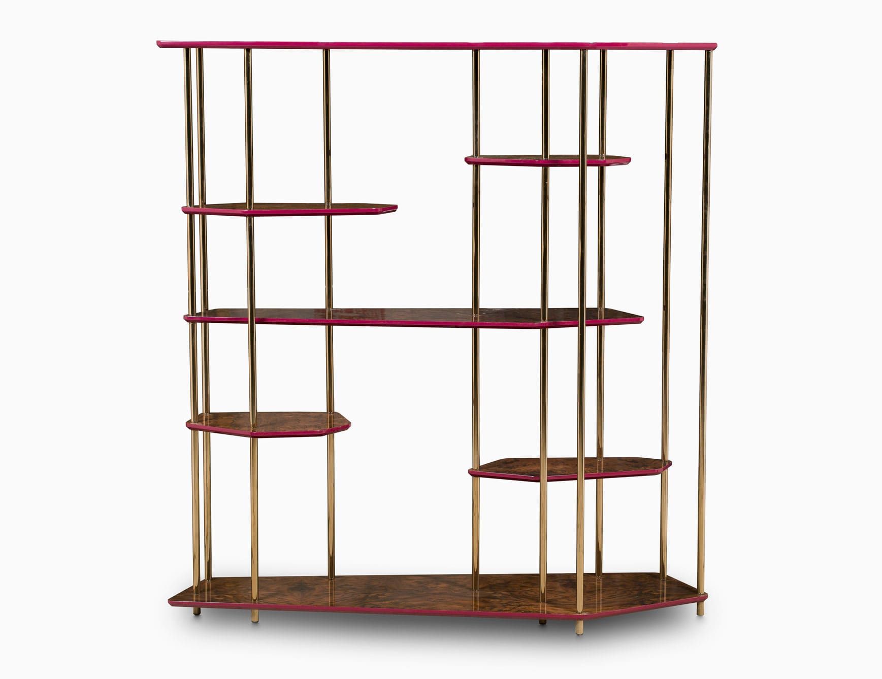 Molecole contemporary Italian bookcase with brown lacquered wood