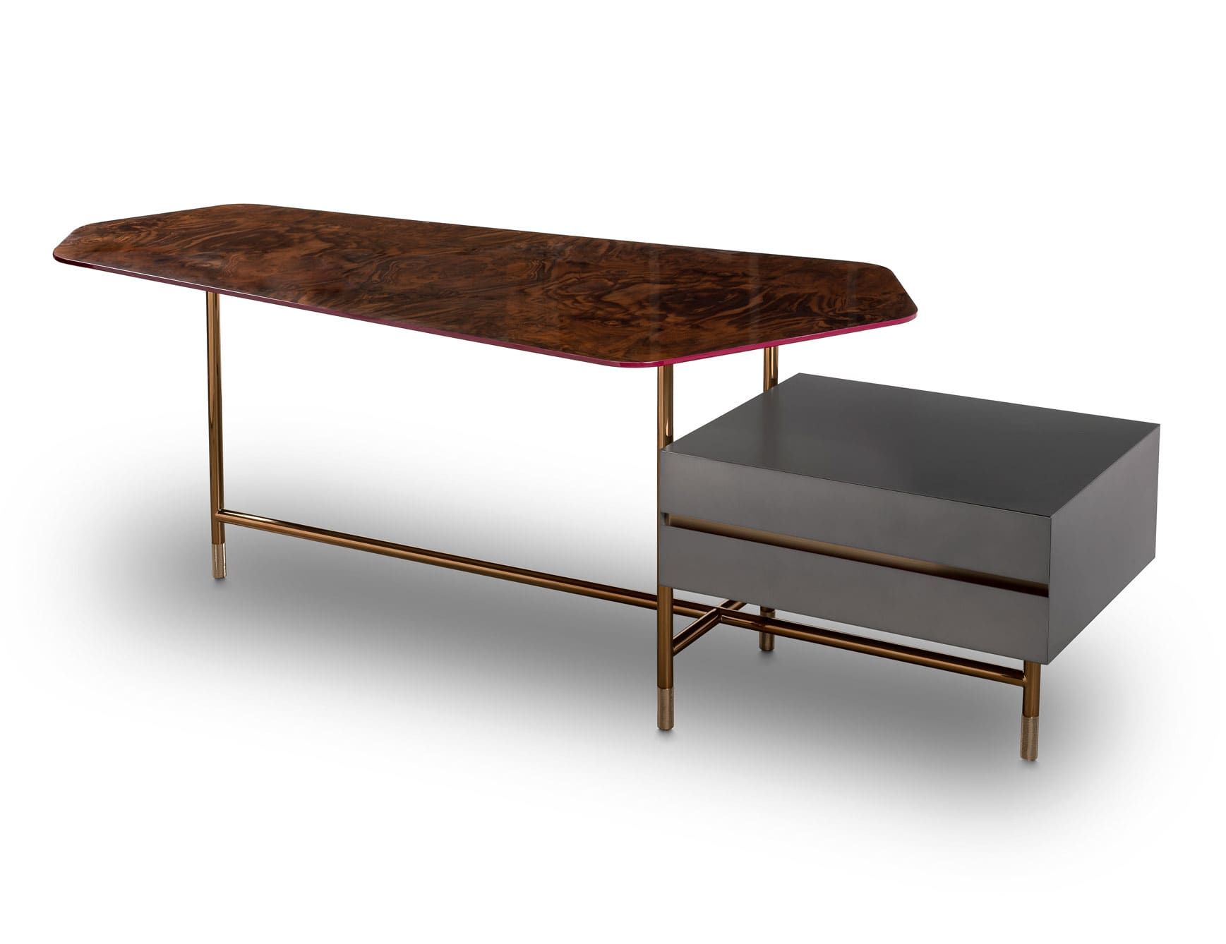Molecole contemporary Italian desk with brown camouflage wood