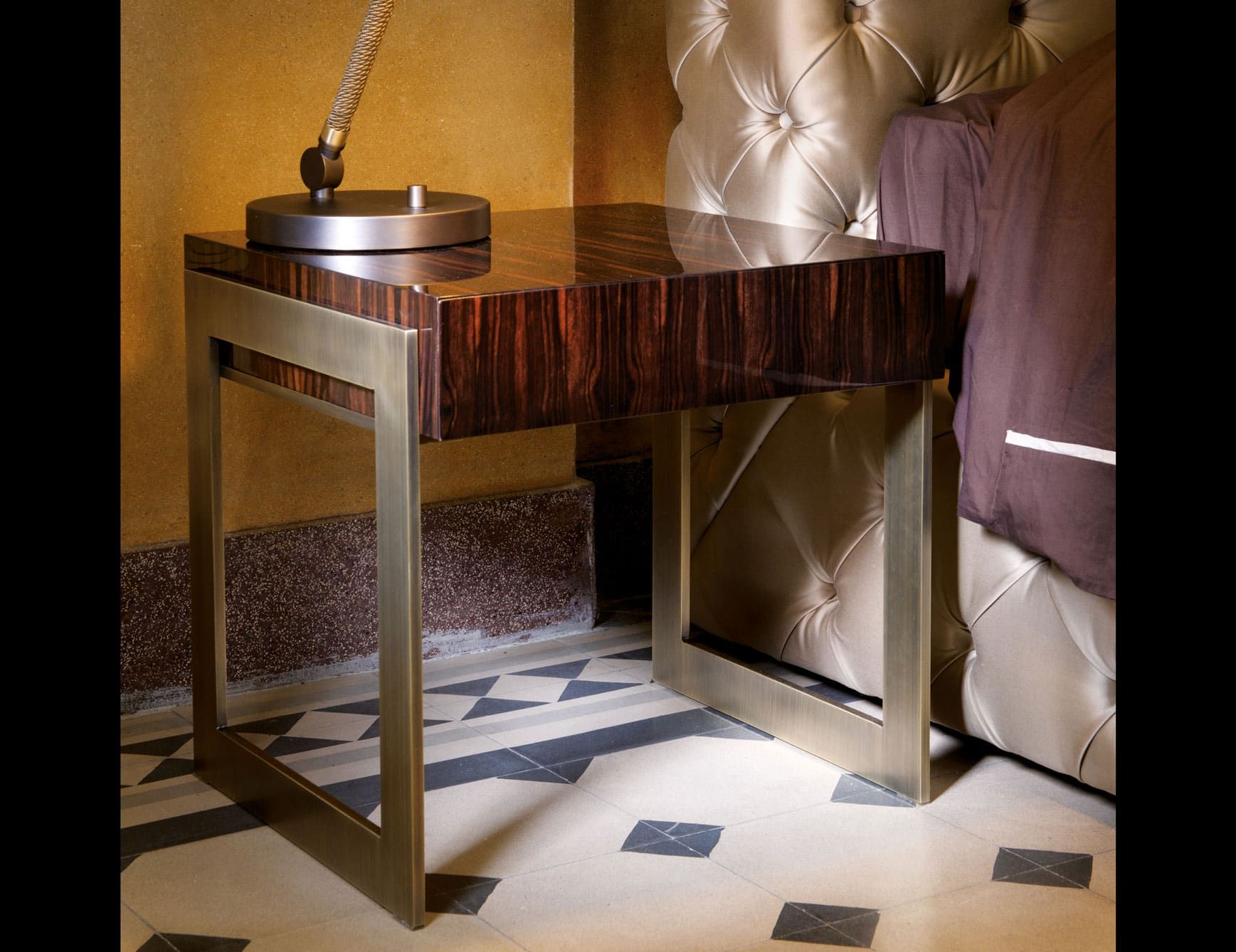 Nino modern Italian nightstand with brown Makassar Ebony wood