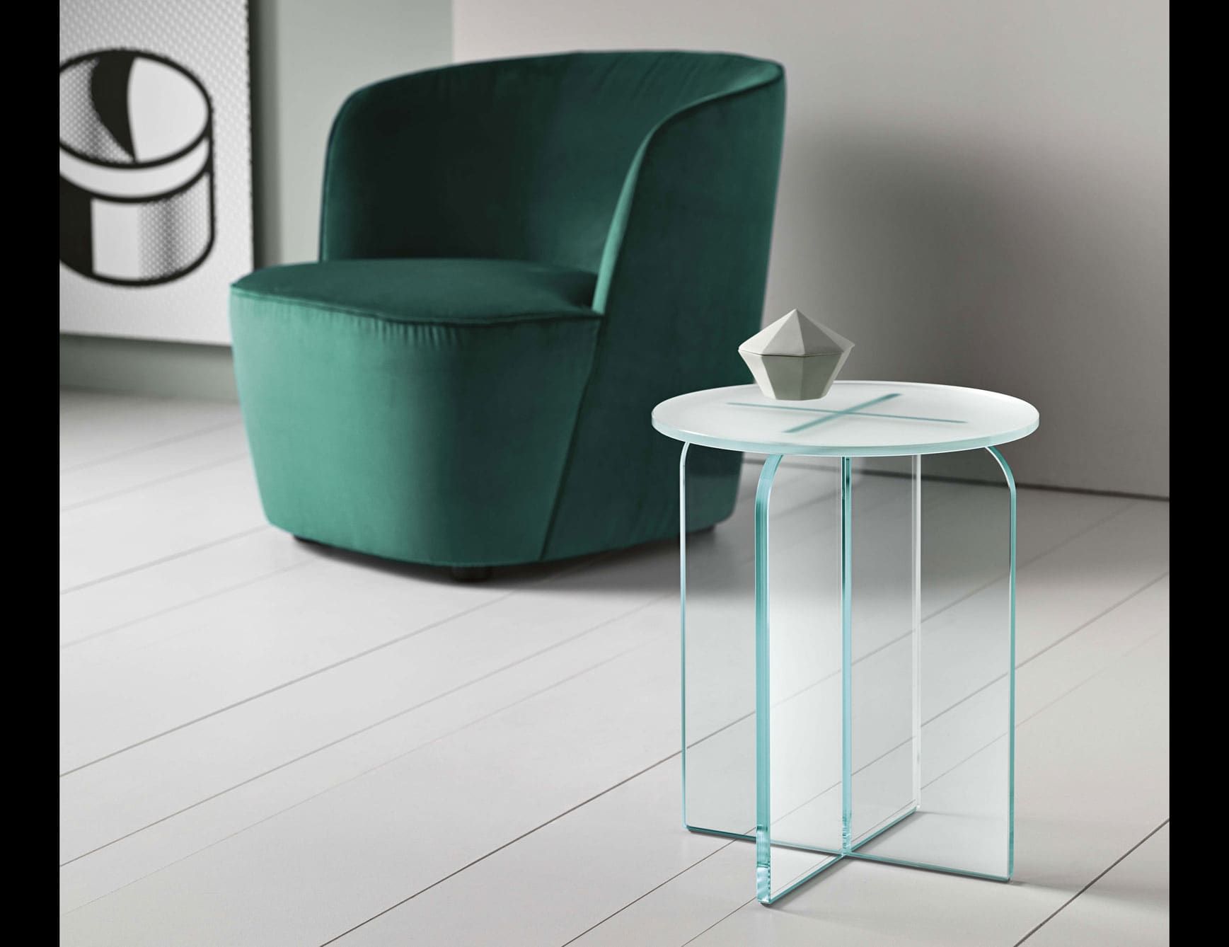 Opallina Sgabelo contemporary Italian side table with clear glass