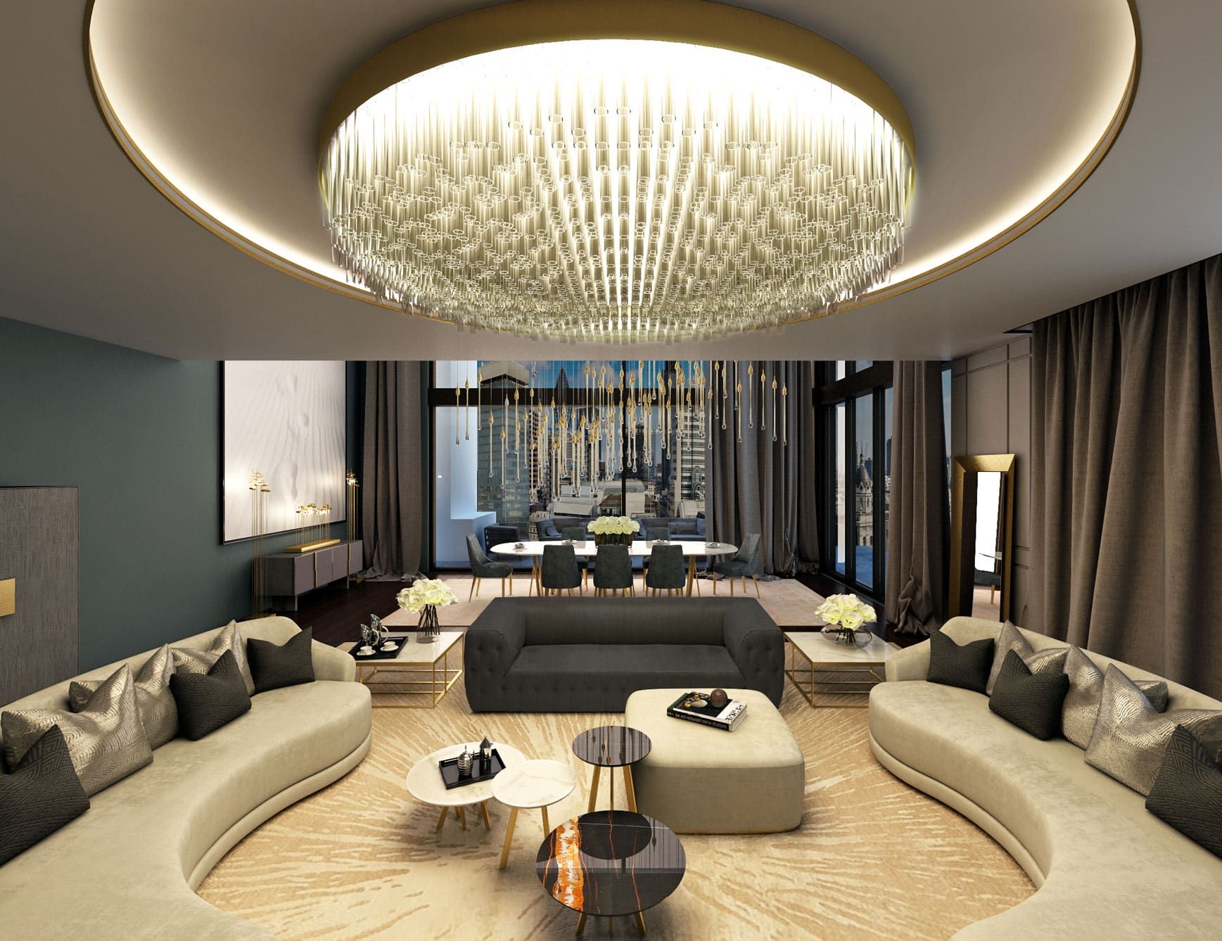 Penthouse modern luxury chandelier with gold metal