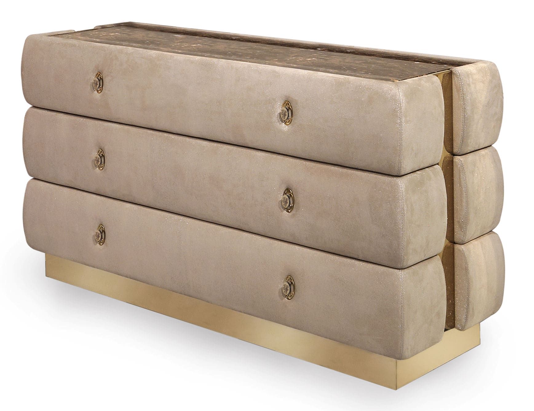 Perkins modern luxury chest of drawers with beige leather
