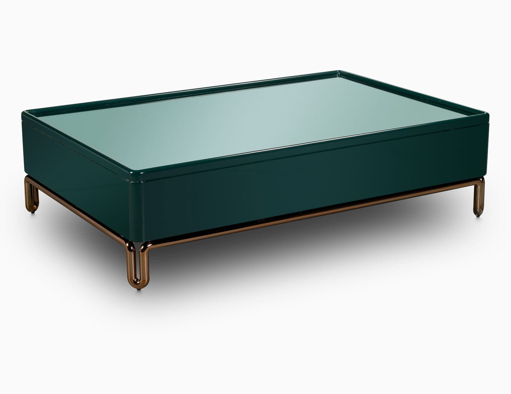 Pipe contemporary Italian coffee table with green lacquered wood