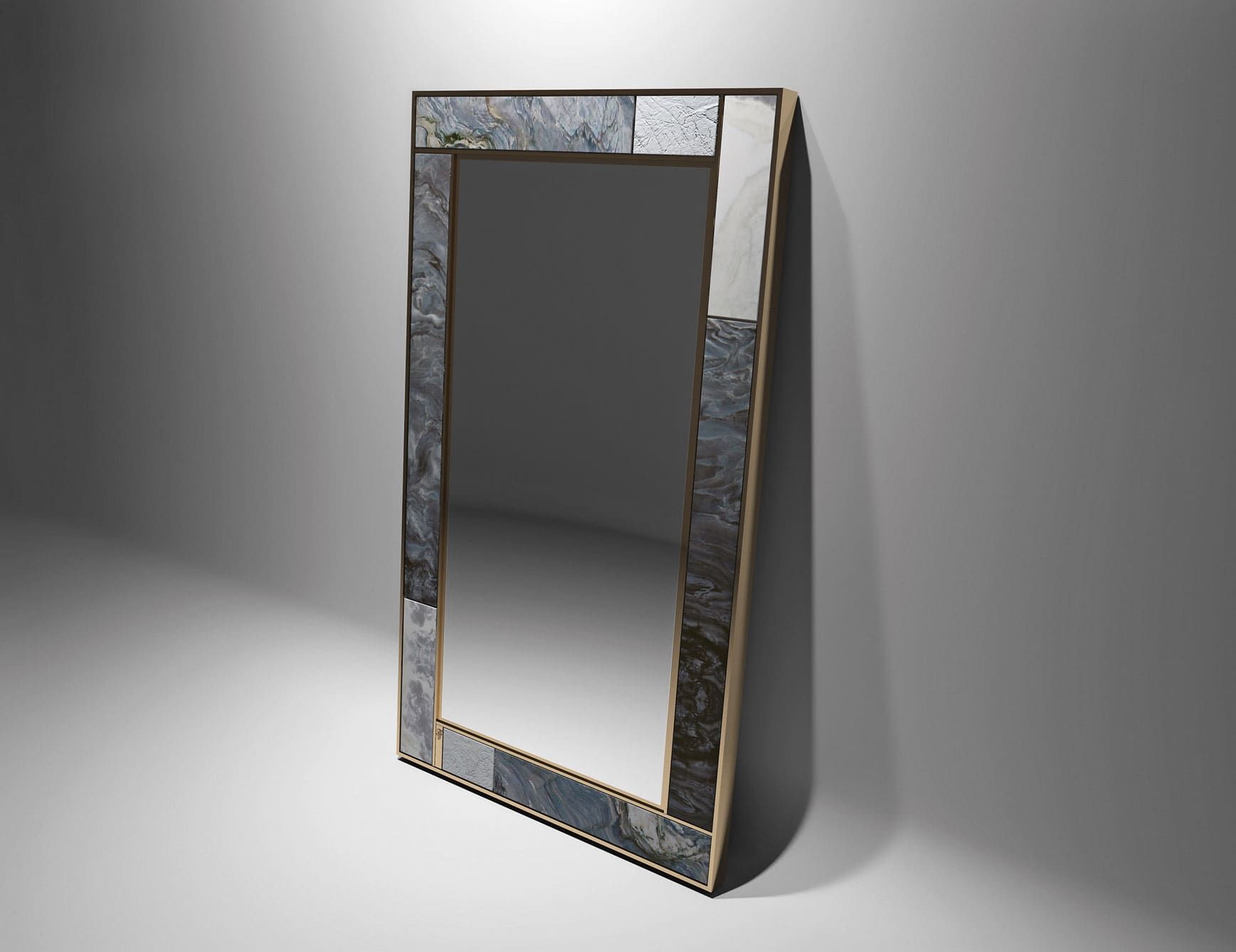 Polidoro modern luxury mirror with Arabescato orobico Grigio marble