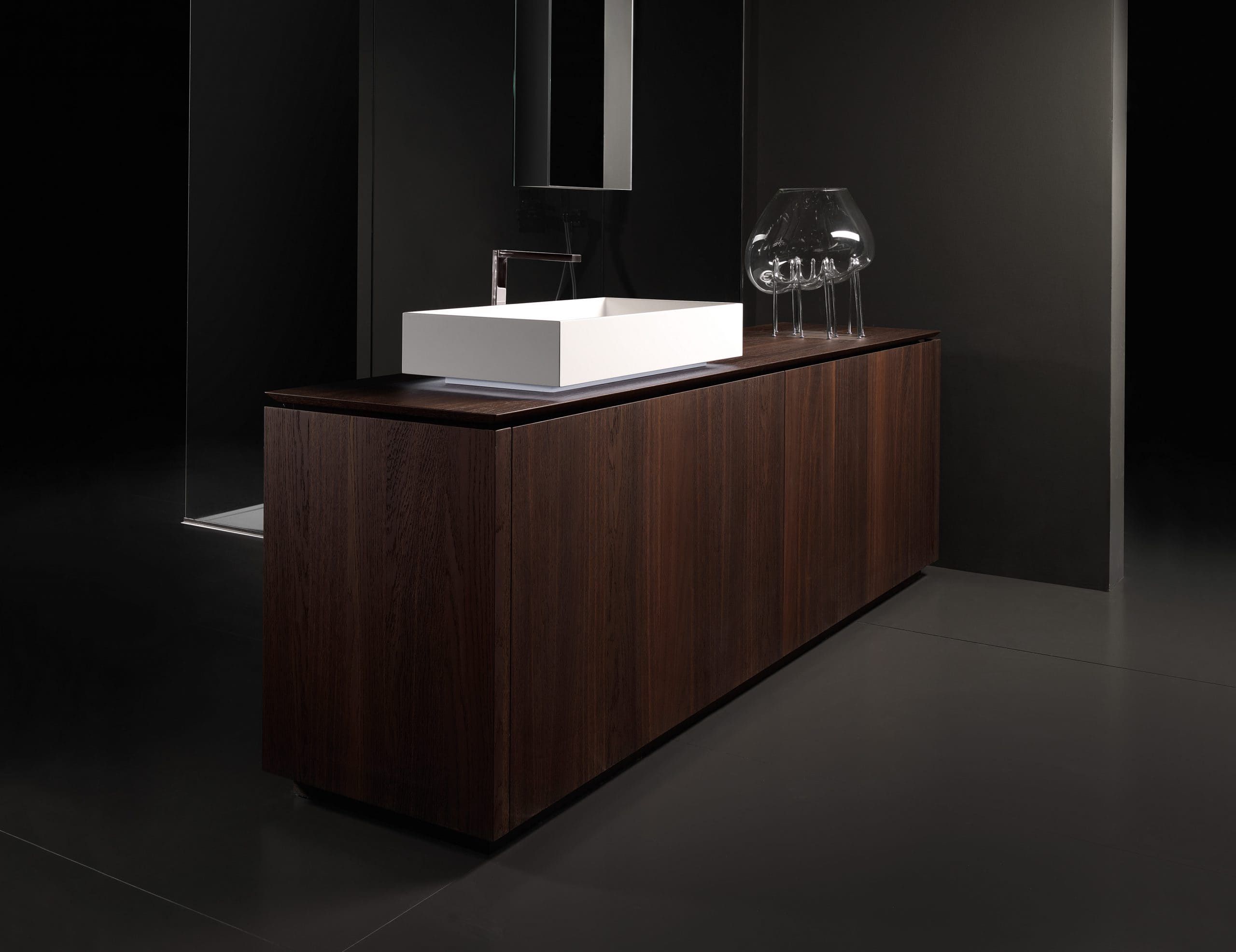 Puro contemporary Italian bathroom vanity with brown veneer wood